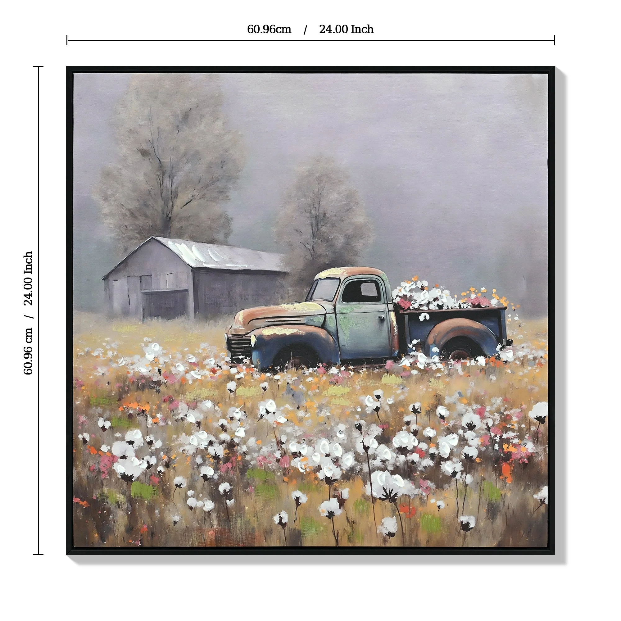 Farmhouse Old Truck Canvas Wall Art, 24x24 Inches - Image 3