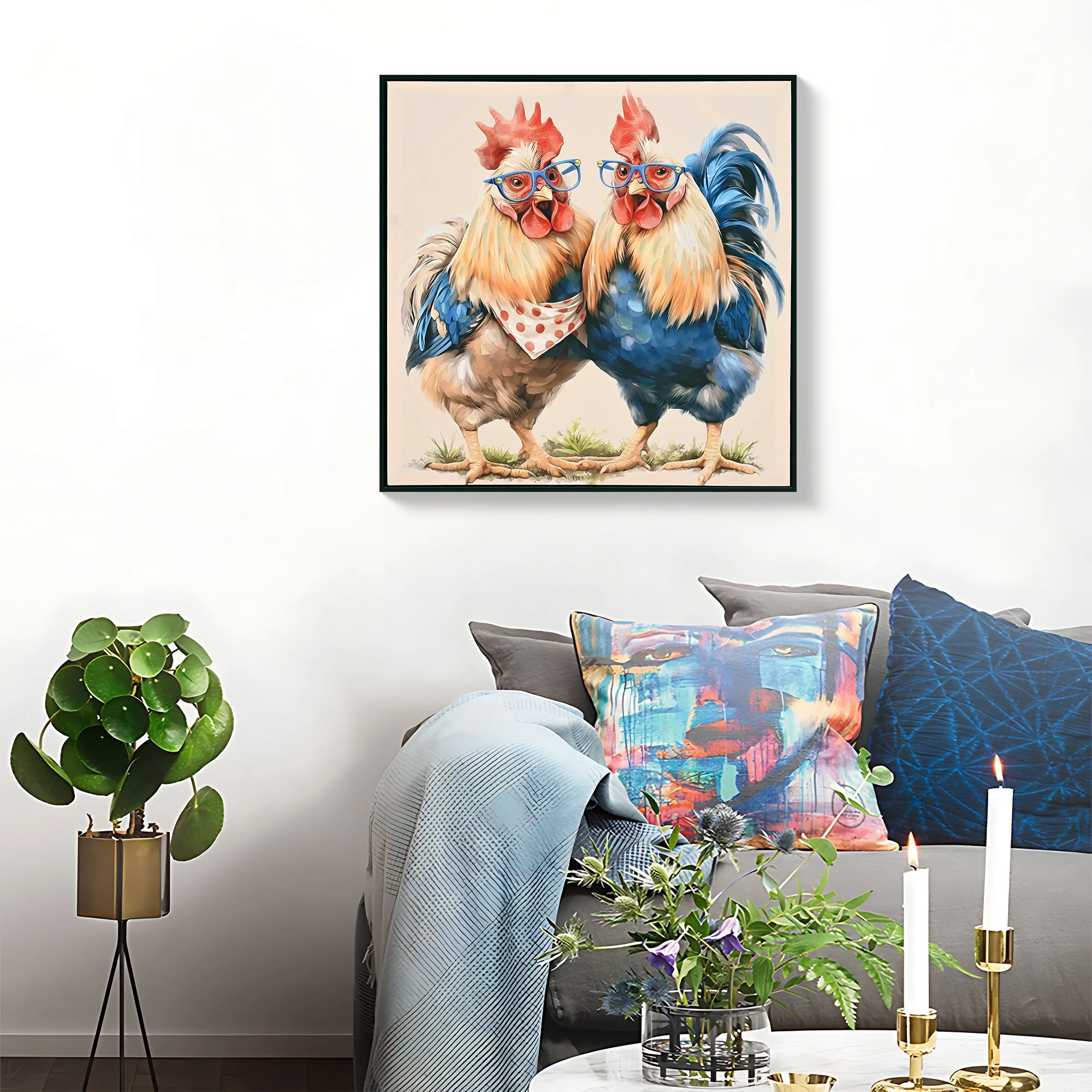 Farmhouse Rooster Wall Art, Rustic Chicken Pictures Wall Decor, Country Farm Coop Canvas Prints Painting, Framed Artwork for Kitchen Living Room Dining Room Bathroom Bedroom 24'x24' - Image 2