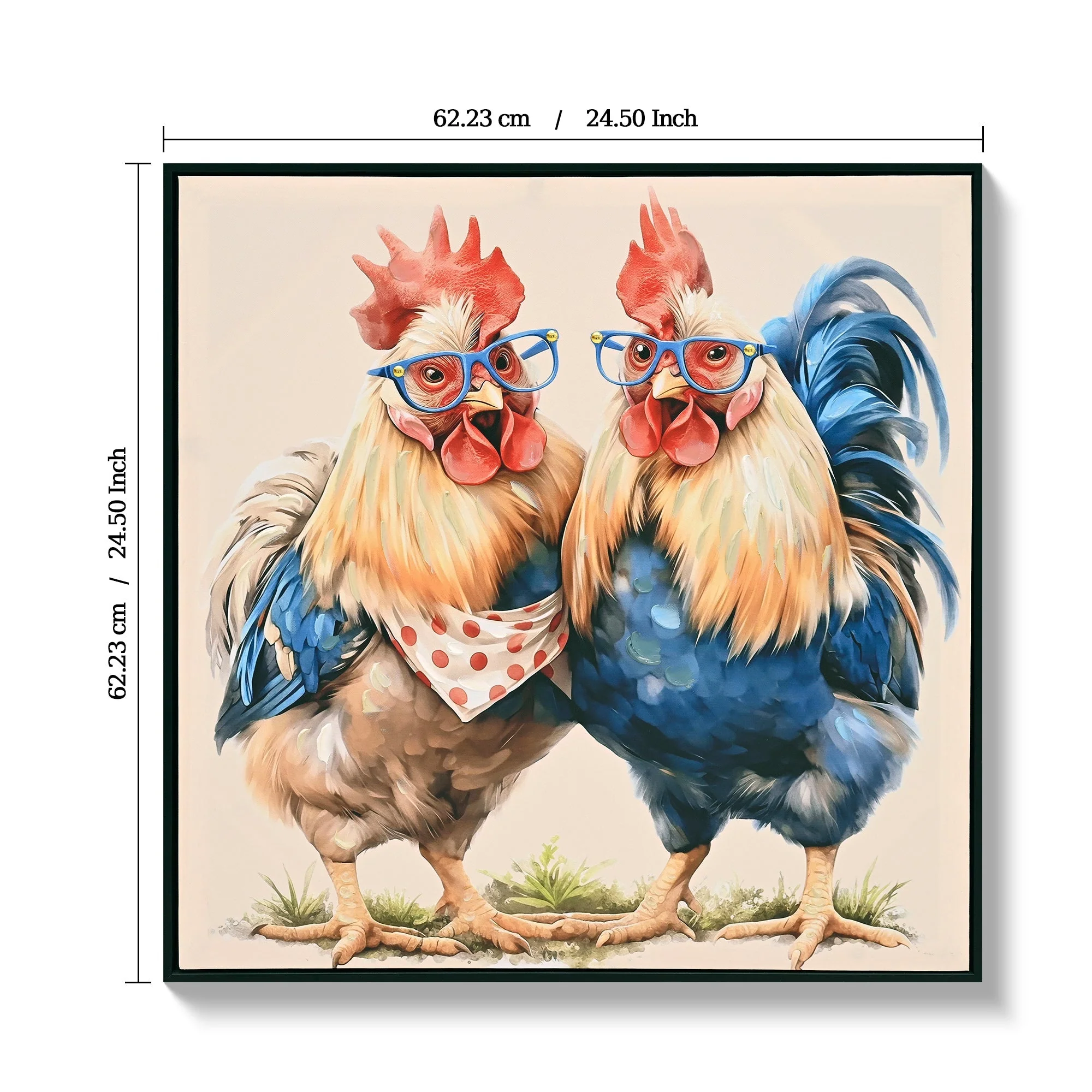 Farmhouse Rooster Wall Art, Rustic Chicken Pictures Wall Decor, Country Farm Coop Canvas Prints Painting, Framed Artwork for Kitchen Living Room Dining Room Bathroom Bedroom 24'x24' - Image 3