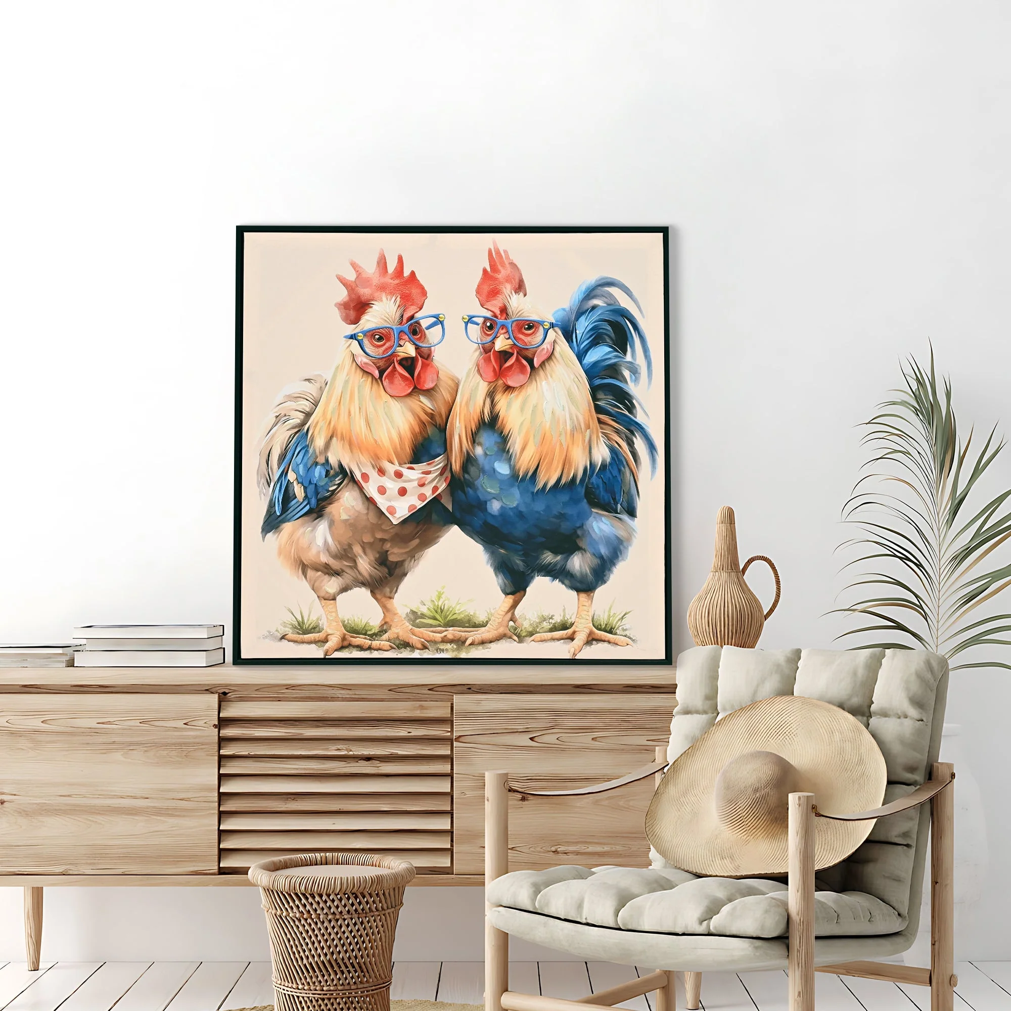 Farmhouse Rooster Wall Art, Rustic Chicken Pictures Wall Decor, Country Farm Coop Canvas Prints Painting, Framed Artwork for Kitchen Living Room Dining Room Bathroom Bedroom 24'x24' - Image 4