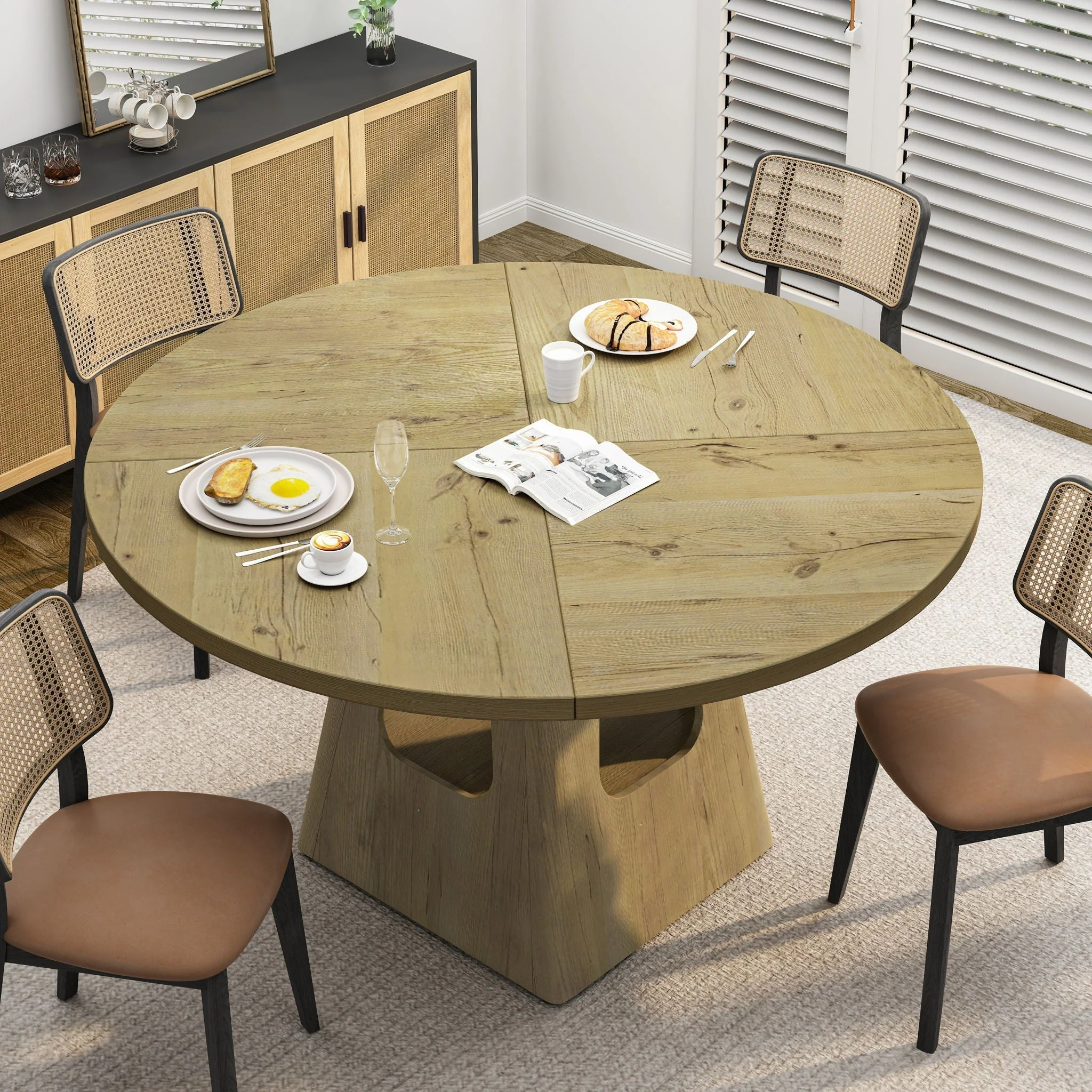 Farmhouse Round Dining Table With Storage Base - Image 7