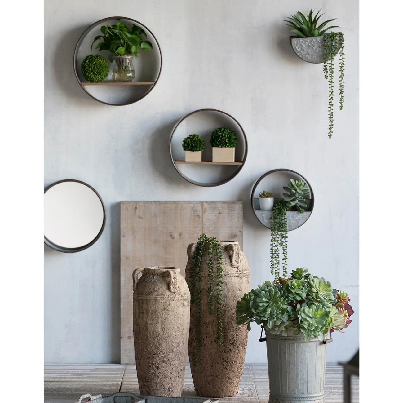 Farmhouse Round Metal Wall Planter (Set of 5) - Gray - Image 6