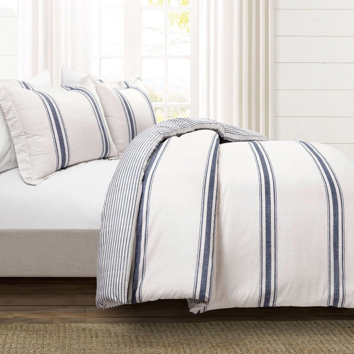Farmhouse Stripe 100% Cotton Duvet Cover Set - Image 24