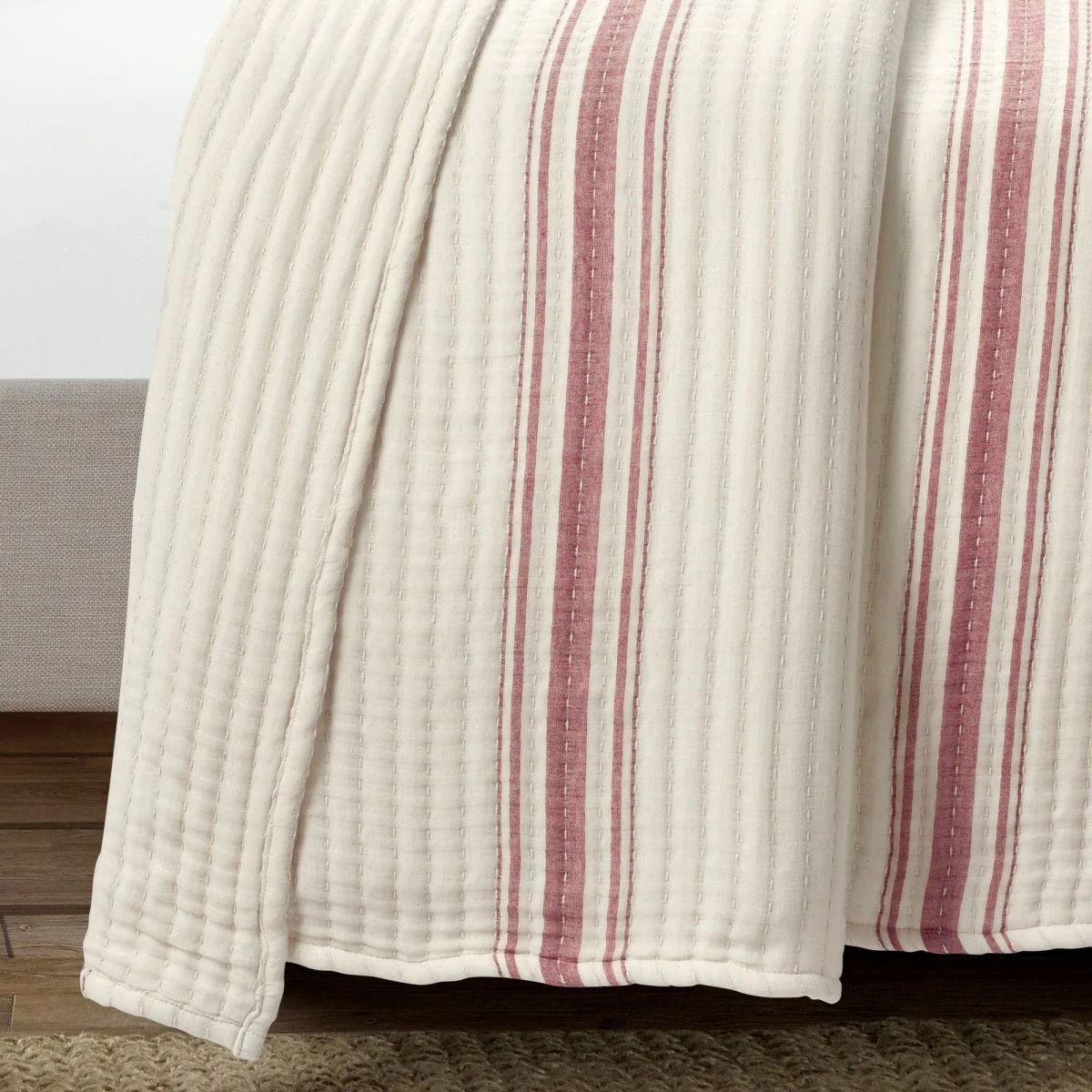 Farmhouse Stripe Kantha Pick Stitch Yarn Dyed Cotton Woven Blanket/Quilt/Coverlet - Image 11