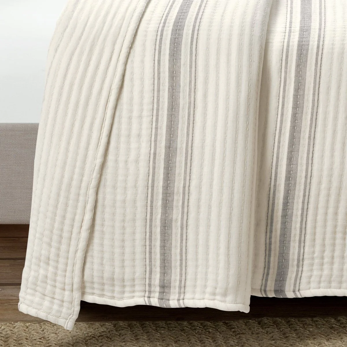 Farmhouse Stripe Kantha Pick Stitch Yarn Dyed Cotton Woven Blanket/Quilt/Coverlet - Image 12
