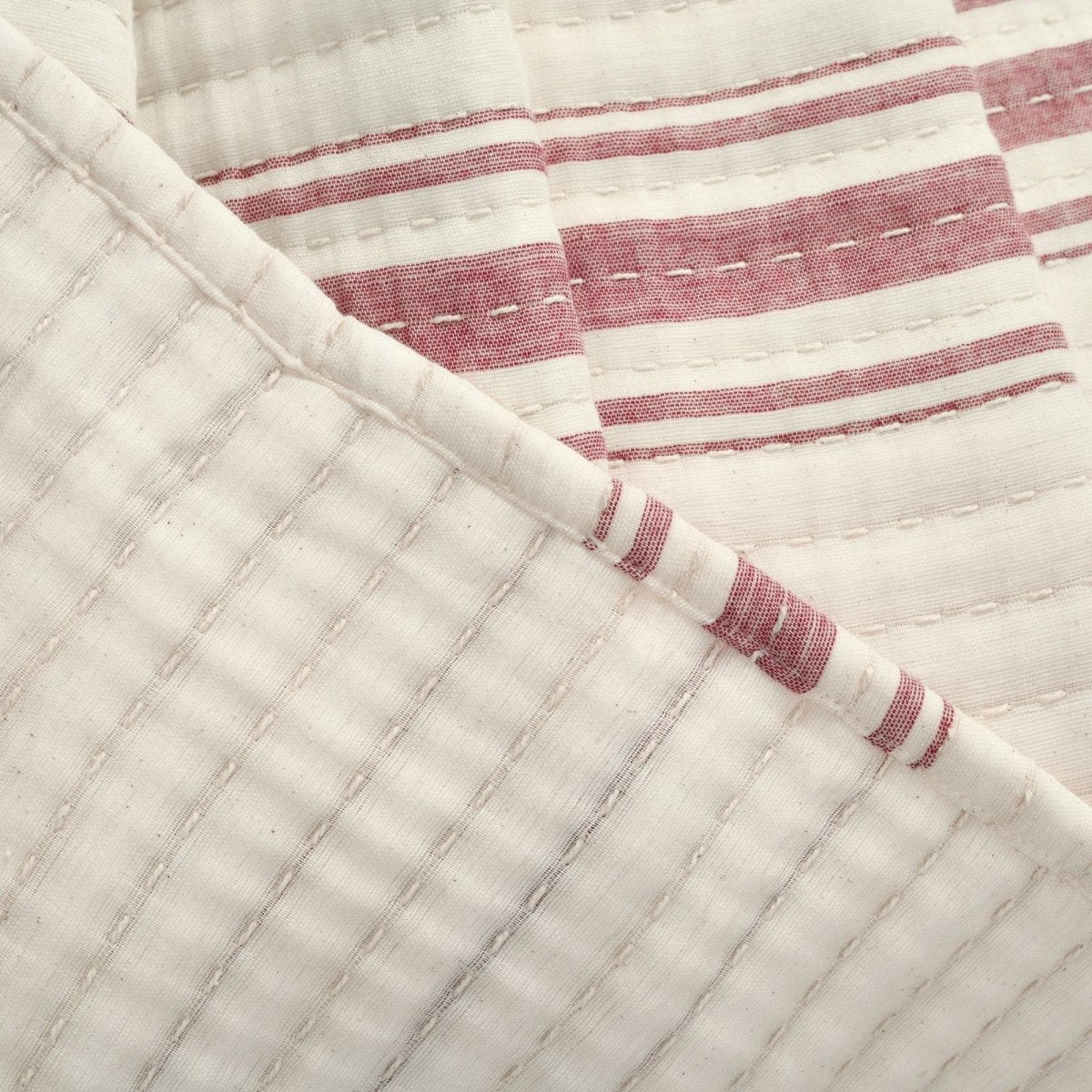 Farmhouse Stripe Kantha Pick Stitch Yarn Dyed Cotton Woven Blanket/Quilt/Coverlet - Image 15
