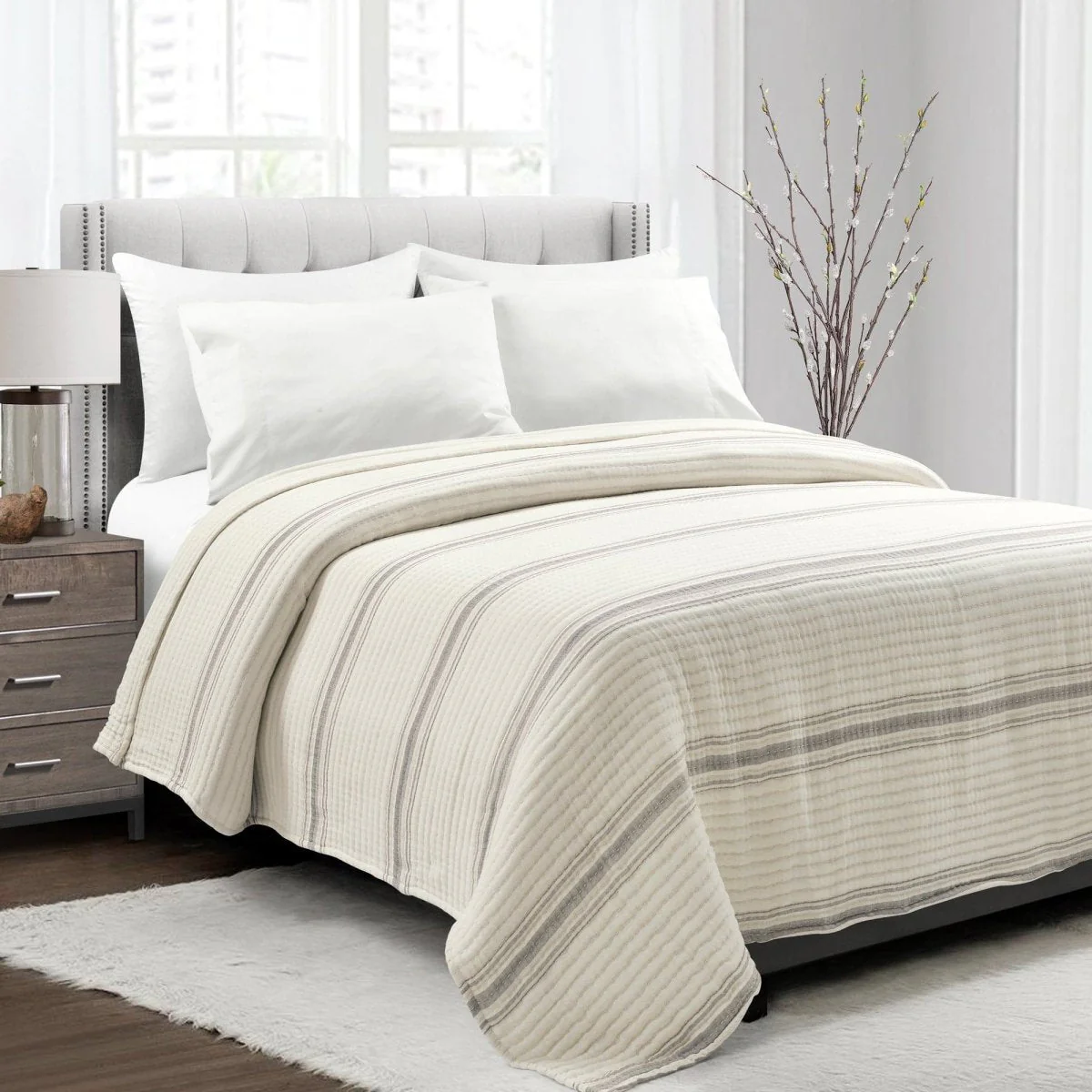 Farmhouse Stripe Kantha Pick Stitch Yarn Dyed Cotton Woven Blanket/Quilt/Coverlet - Image 4