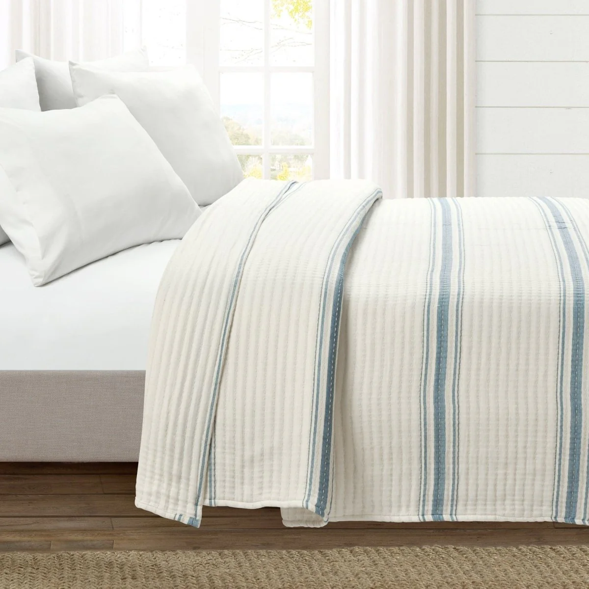 Farmhouse Stripe Kantha Pick Stitch Yarn Dyed Cotton Woven Blanket/Quilt/Coverlet - Image 5