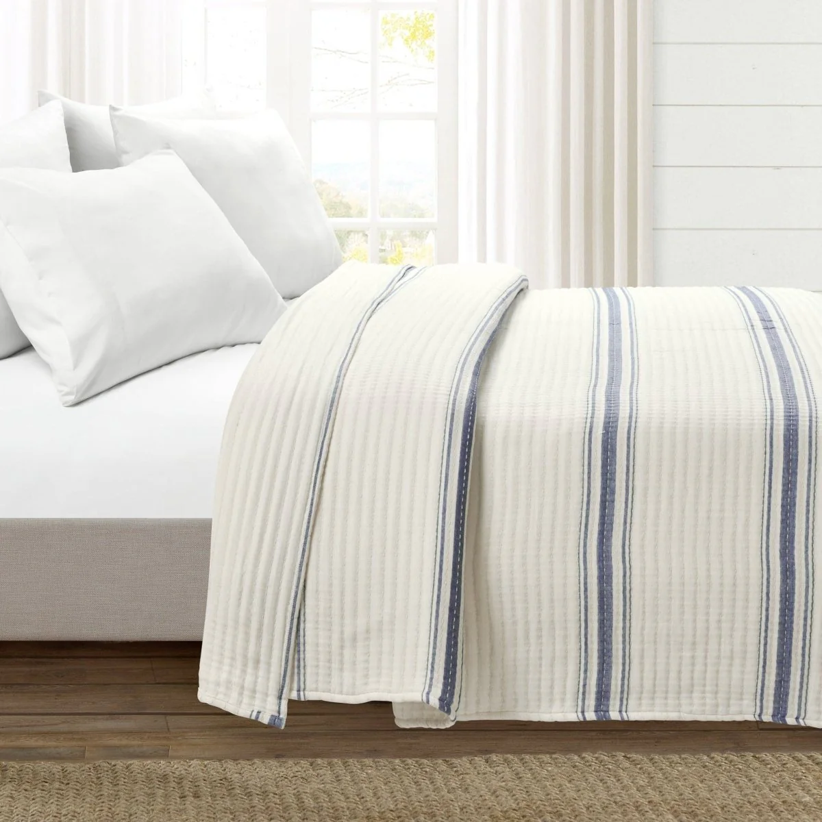 Farmhouse Stripe Kantha Pick Stitch Yarn Dyed Cotton Woven Blanket/Quilt/Coverlet - Image 6
