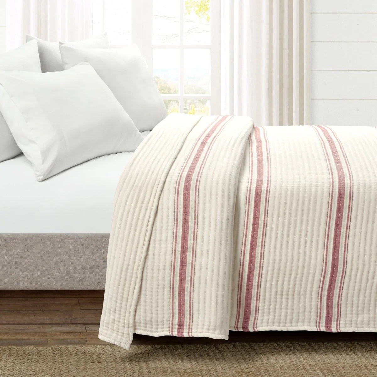 Farmhouse Stripe Kantha Pick Stitch Yarn Dyed Cotton Woven Blanket/Quilt/Coverlet - Image 7