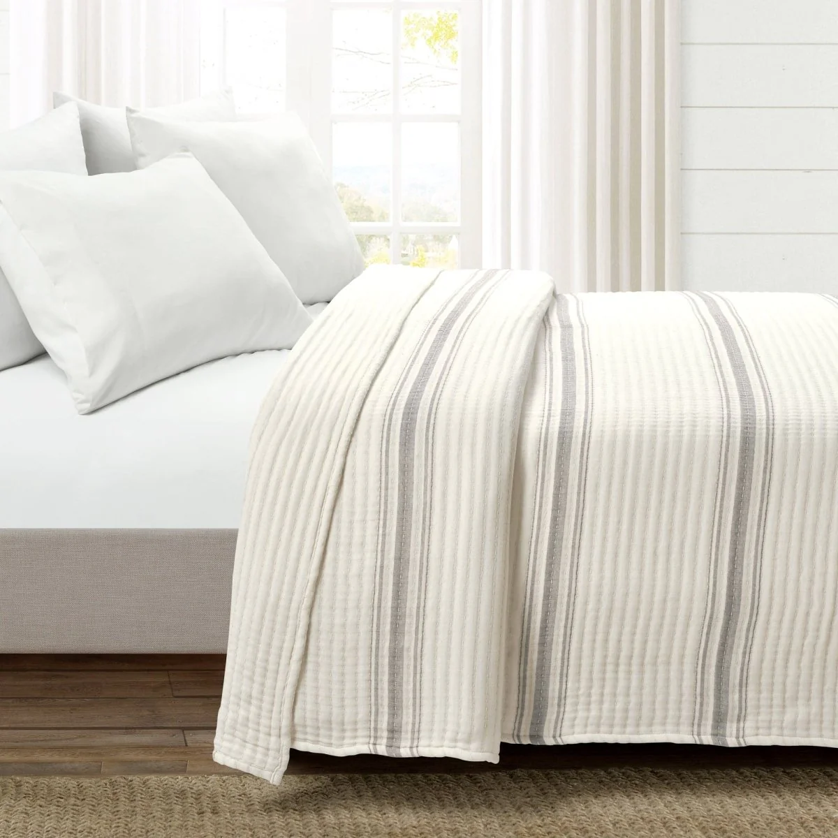Farmhouse Stripe Kantha Pick Stitch Yarn Dyed Cotton Woven Blanket/Quilt/Coverlet - Image 8
