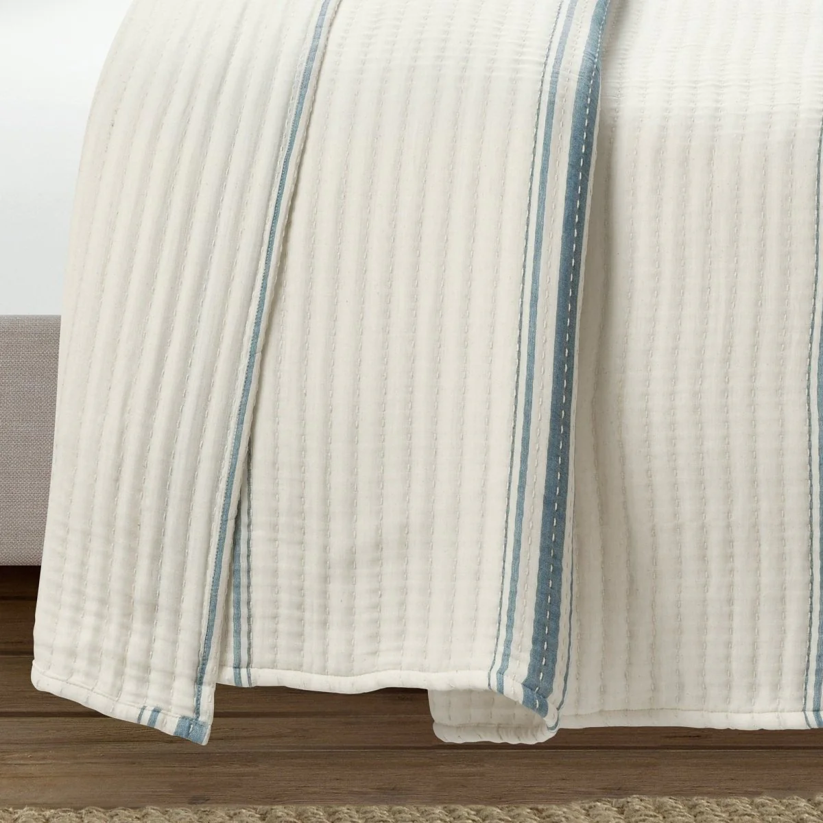 Farmhouse Stripe Kantha Pick Stitch Yarn Dyed Cotton Woven Blanket/Quilt/Coverlet - Image 9
