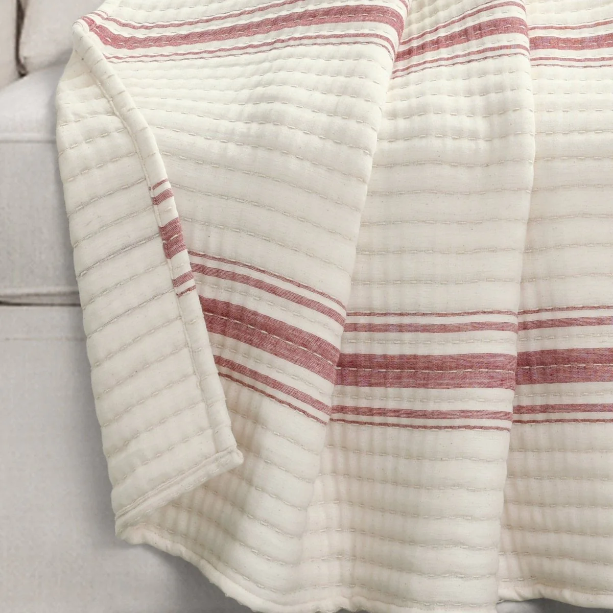 Farmhouse Stripe Kantha Pick Stitch Yarn Dyed Cotton Woven Throw - Image 10