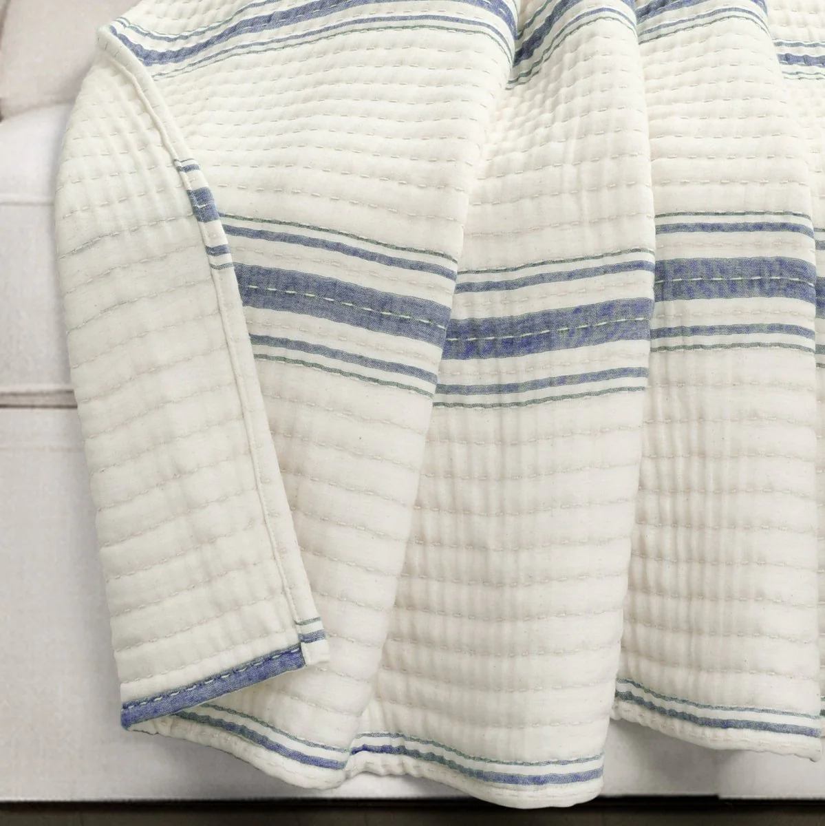 Farmhouse Stripe Kantha Pick Stitch Yarn Dyed Cotton Woven Throw - Image 2