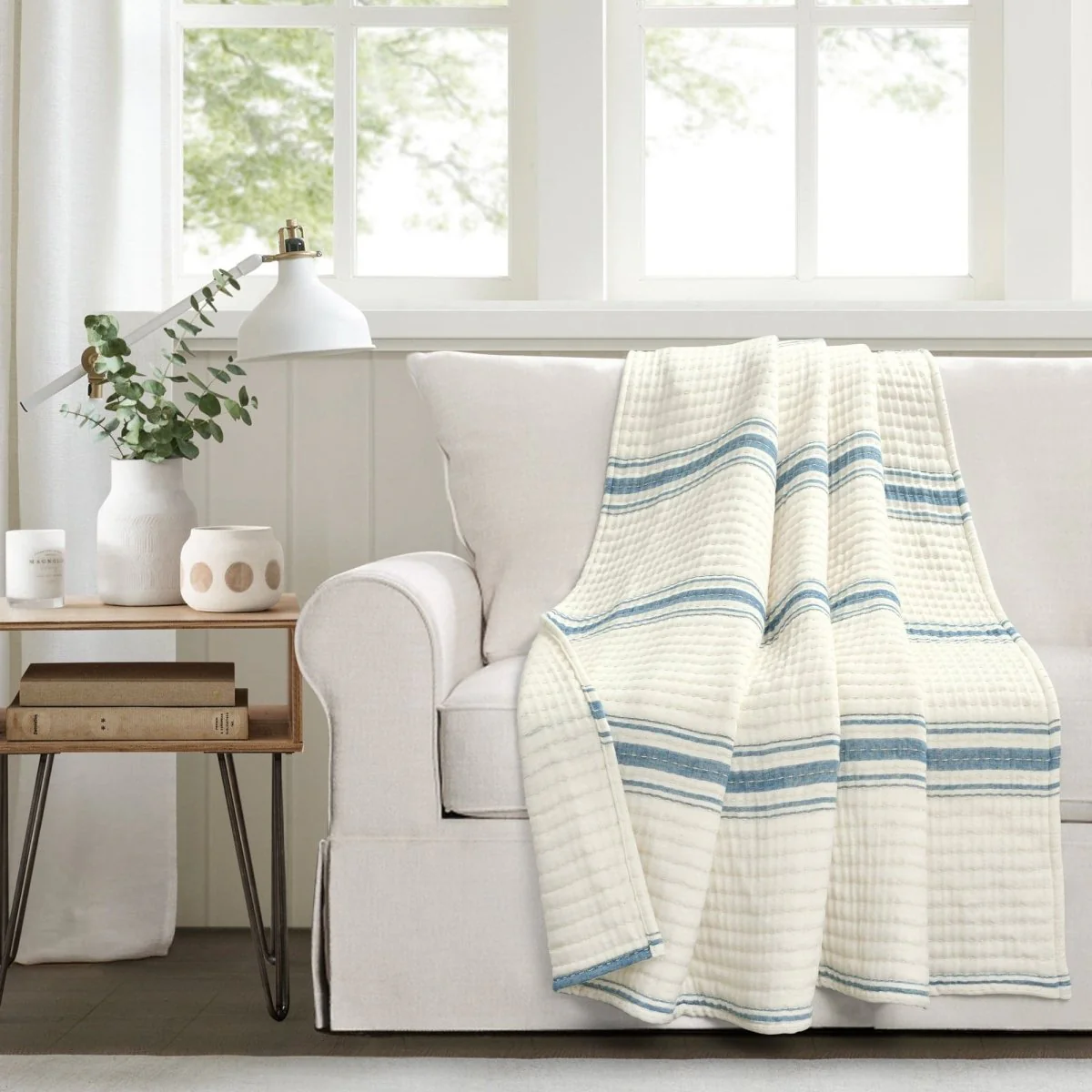Farmhouse Stripe Kantha Pick Stitch Yarn Dyed Cotton Woven Throw - Image 5