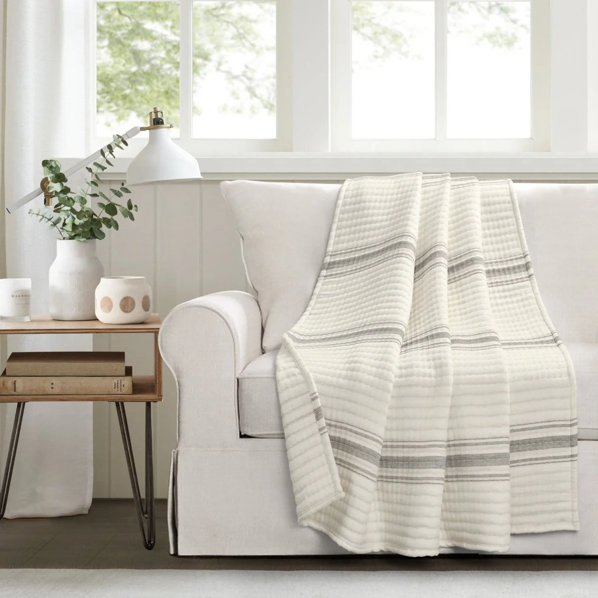 Farmhouse Stripe Kantha Pick Stitch Yarn Dyed Cotton Woven Throw - Image 6