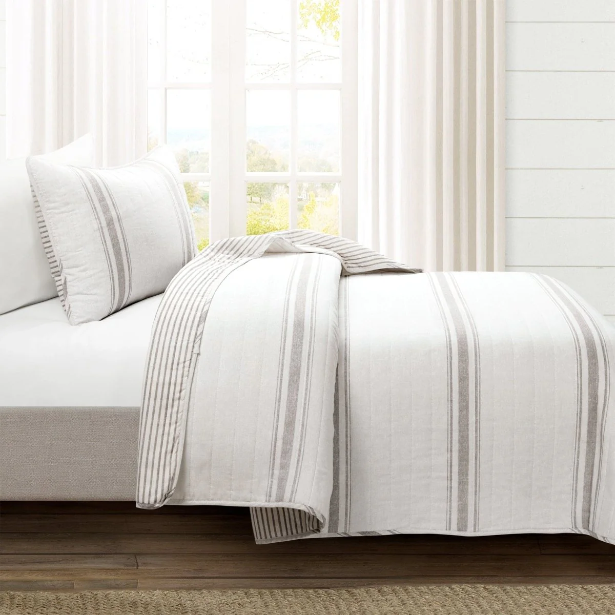 Farmhouse Stripe Reversible Cotton Quilt Set - Image 12