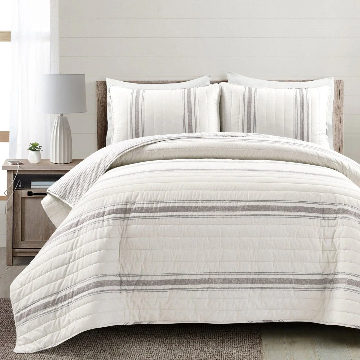 Farmhouse Stripe Reversible Cotton Quilt Set - Image 2