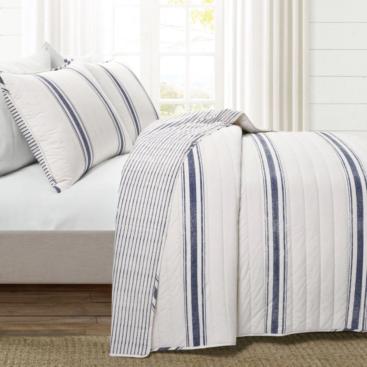 Farmhouse Stripe Reversible Cotton Quilt Set - Image 3