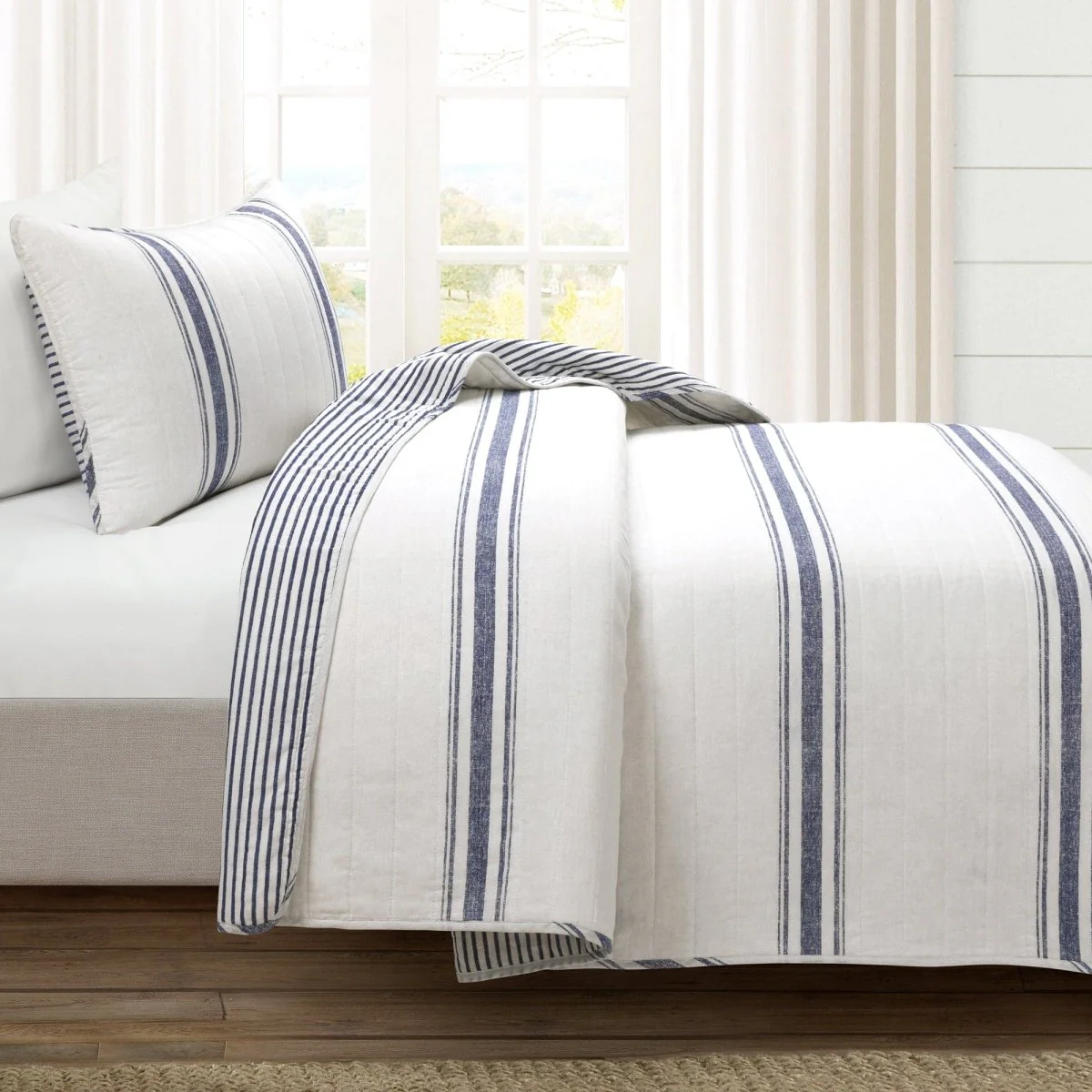 Farmhouse Stripe Reversible Cotton Quilt Set - Image 5