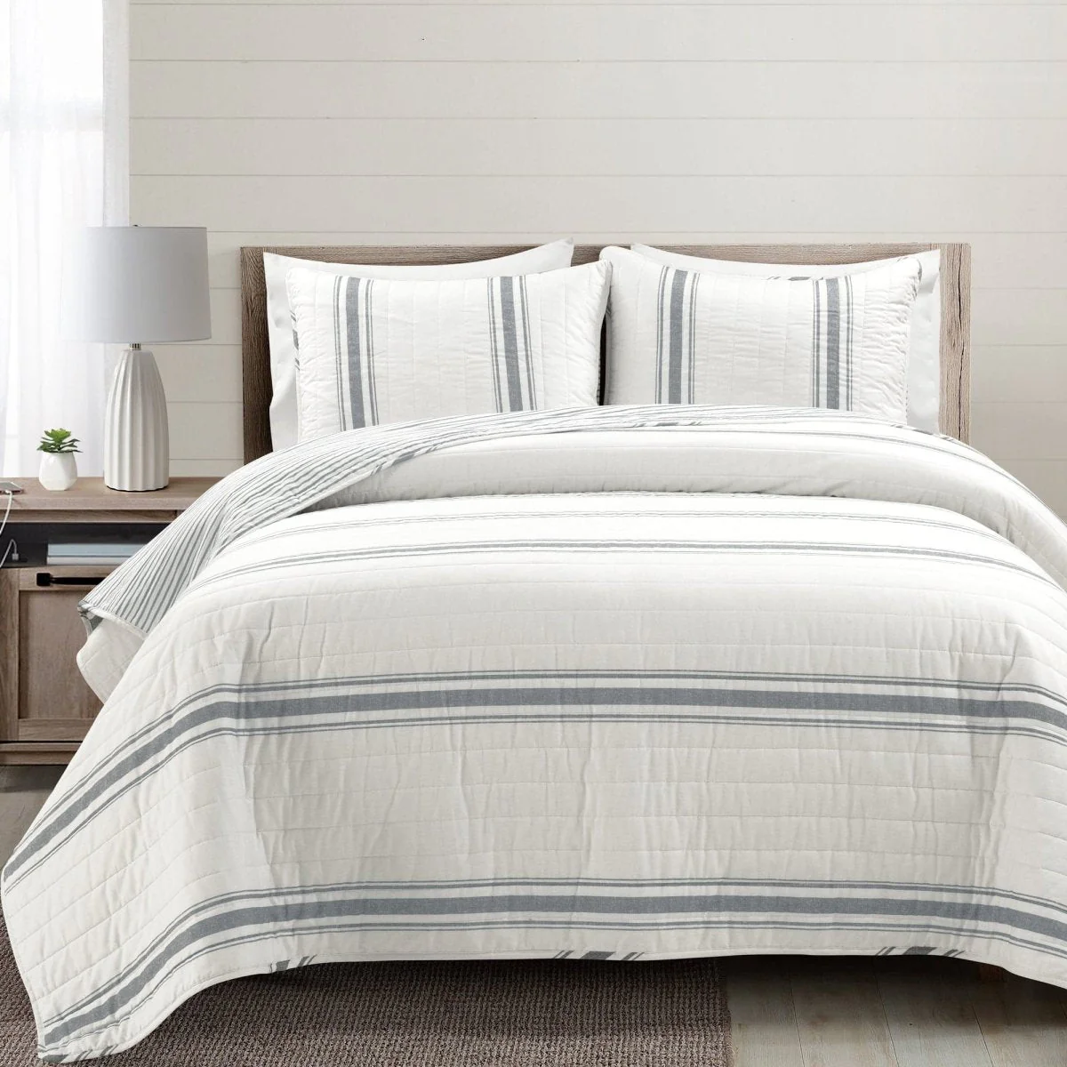 Farmhouse Stripe Reversible Cotton Quilt Set - Image 59