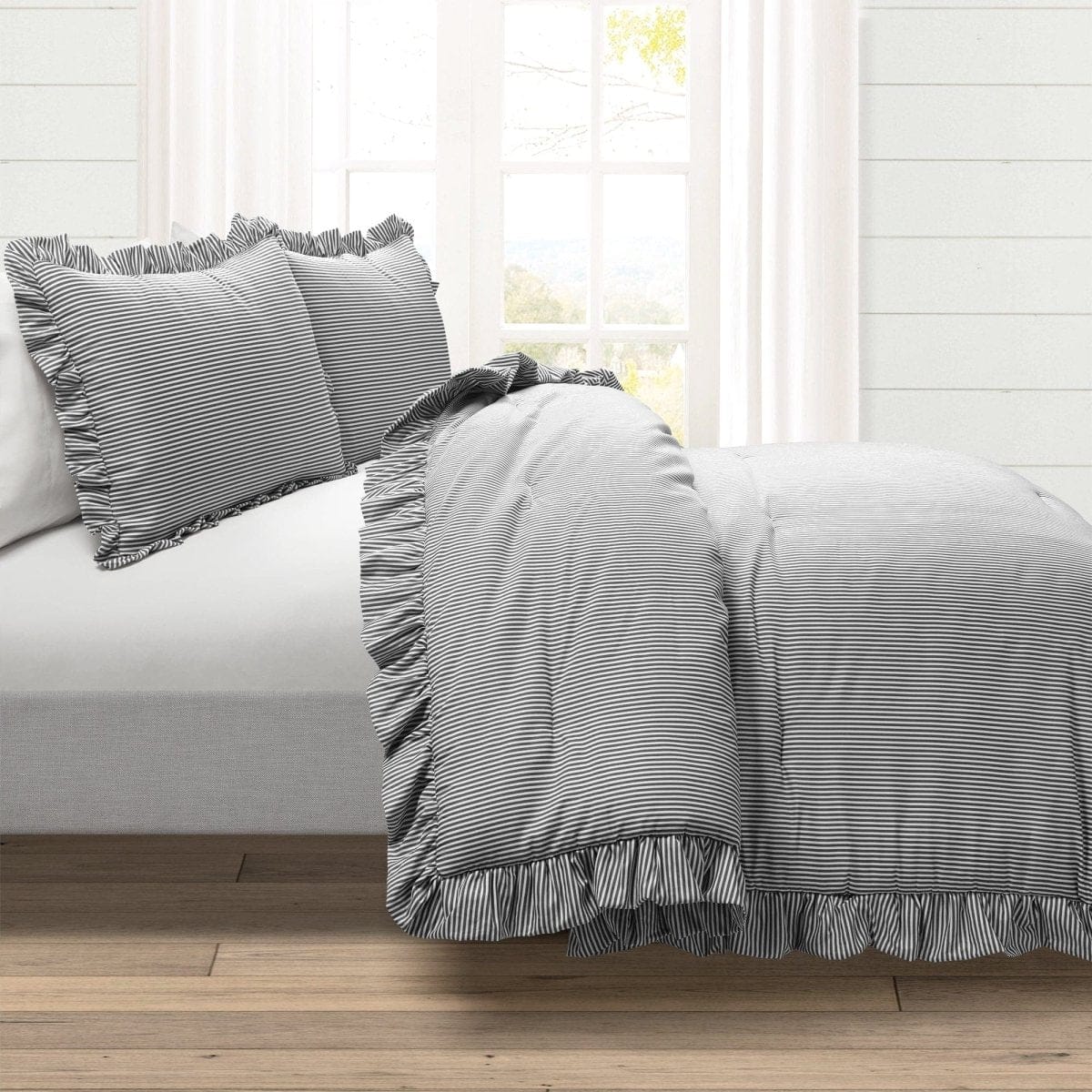 Farmhouse Stripe Reyna Ruffle Reversible Comforter 3 Piece Set - Image 2