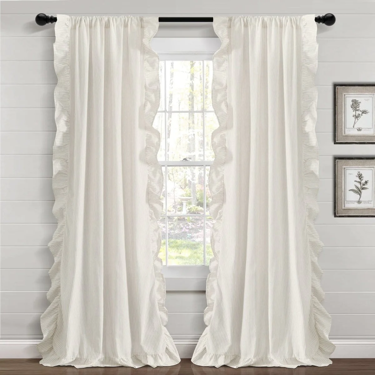 Farmhouse Stripe Reyna Ruffle Window Curtain Panel Set - Image 2
