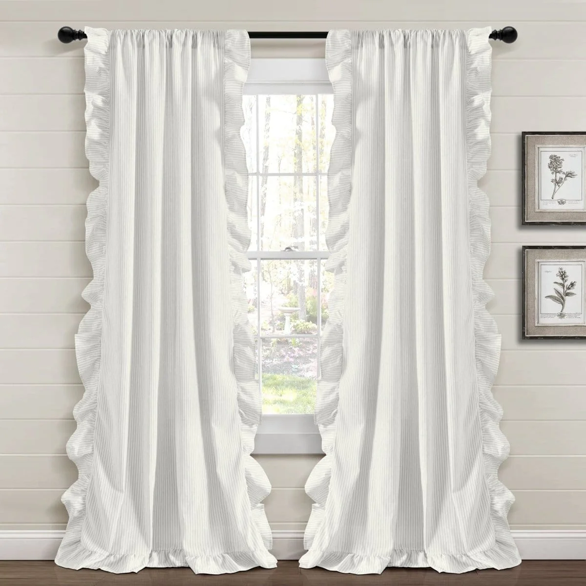 Farmhouse Stripe Reyna Ruffle Window Curtain Panel Set - Image 3