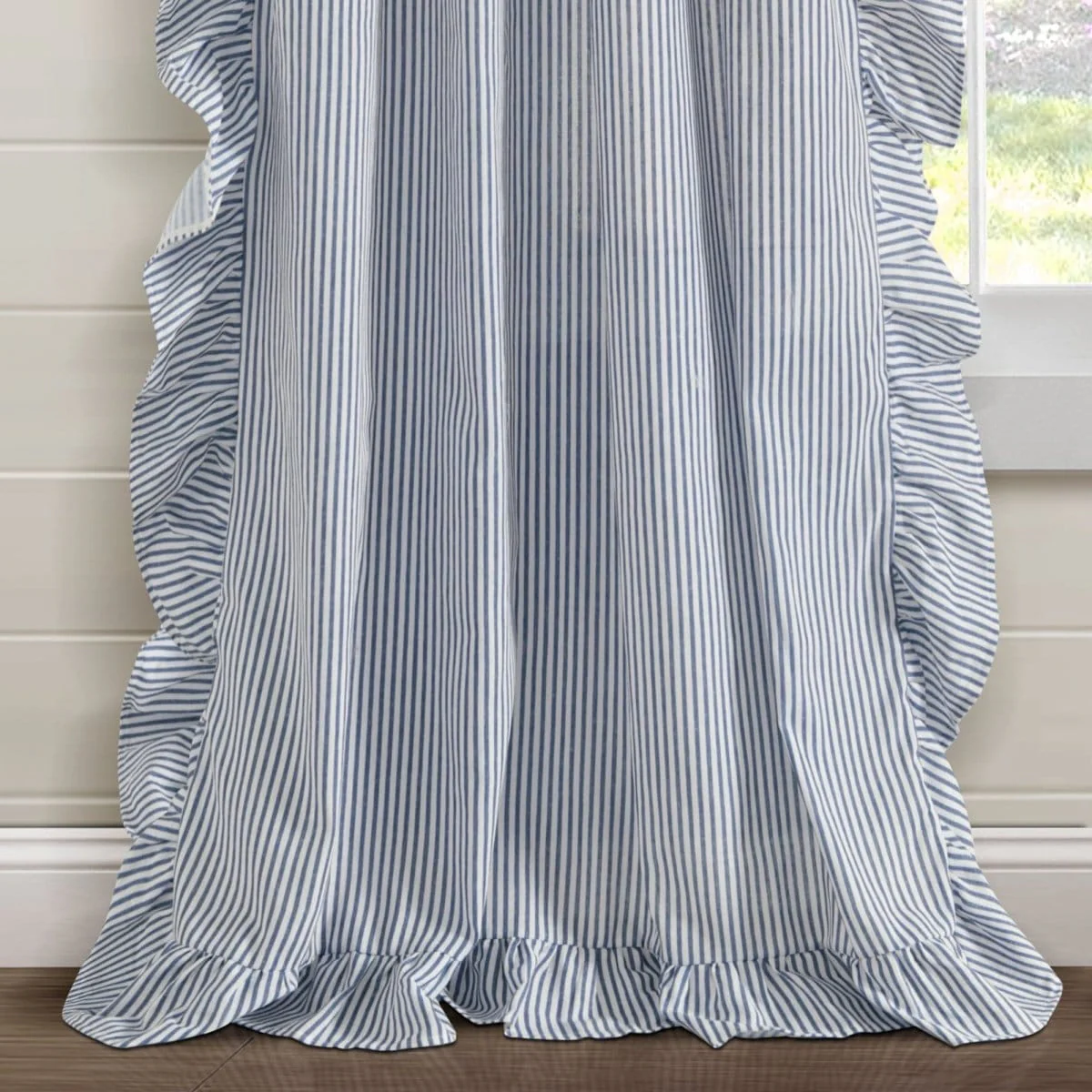 Farmhouse Stripe Reyna Ruffle Window Curtain Panel Set - Image 6