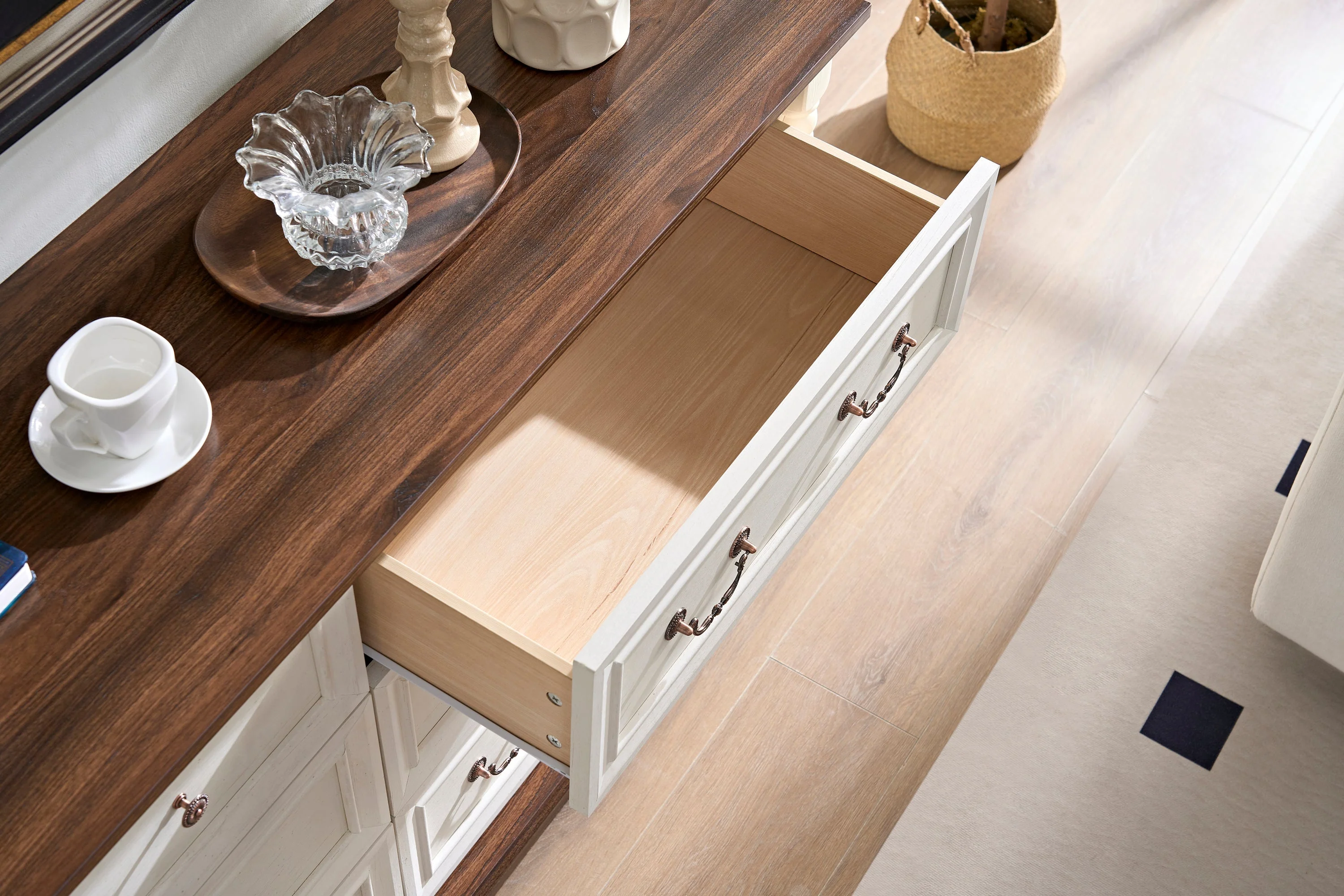 Farmhouse Style 6 Drawer Dresser Chest with Base Wooden Rustic Chest - Image 4
