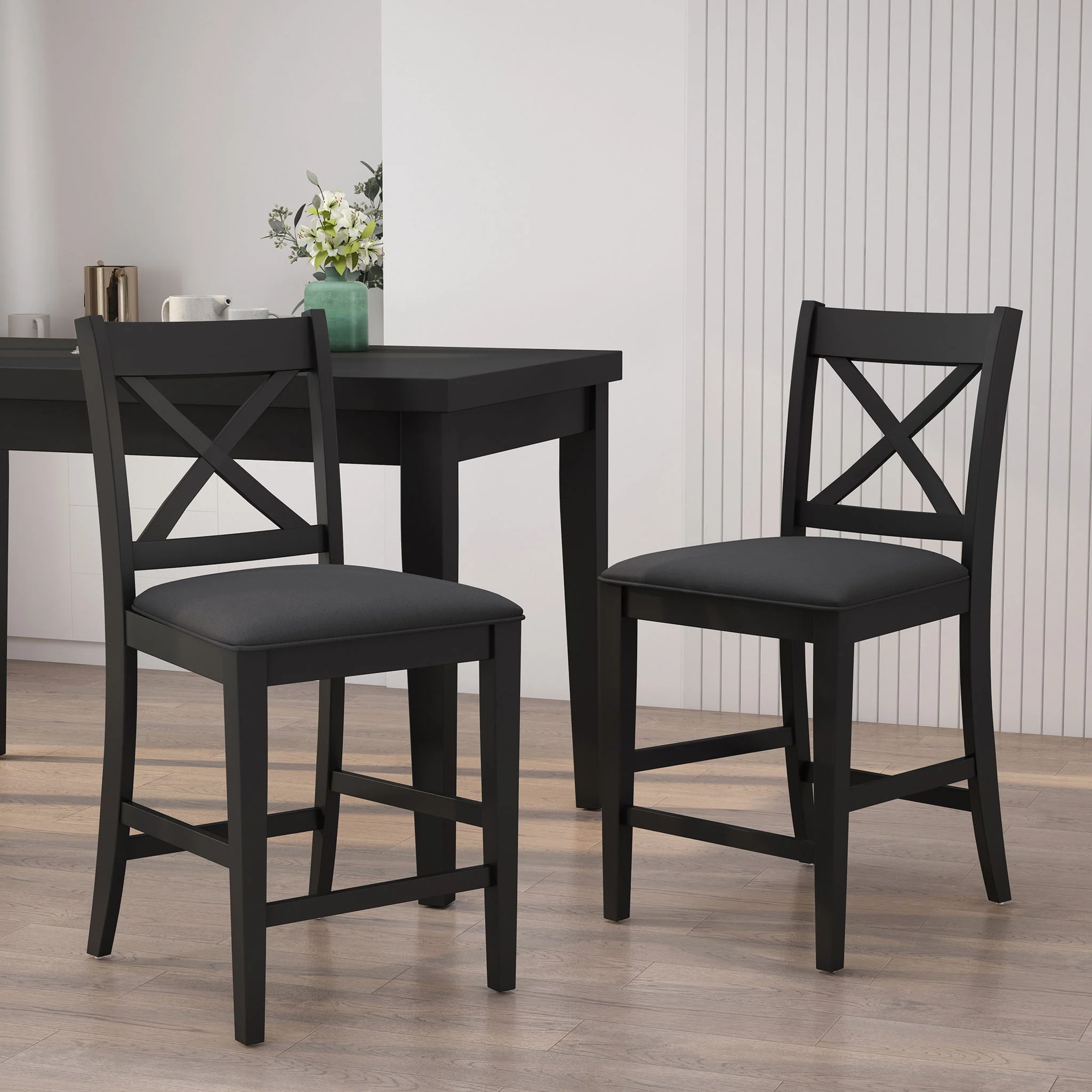 Farmhouse Style Counter Height Chair With Upholstered Seat - Image 4