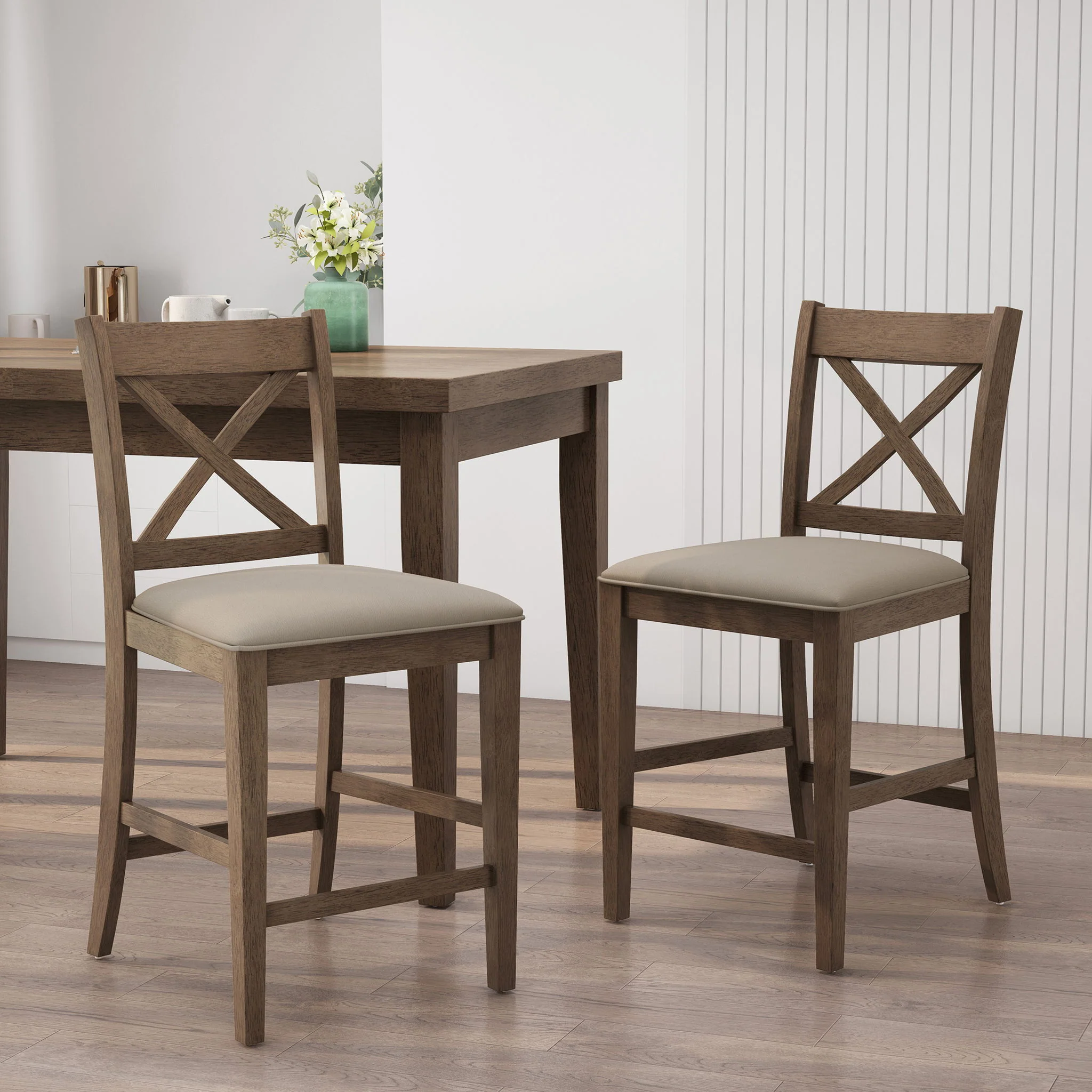 Farmhouse Style Counter Height Chair With Upholstered Seat - Image 5