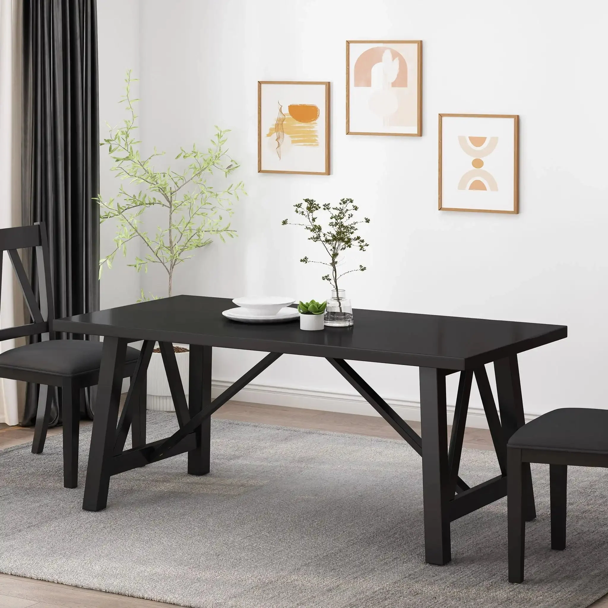 Farmhouse Style Dining Table With Wood Like Top - Image 3