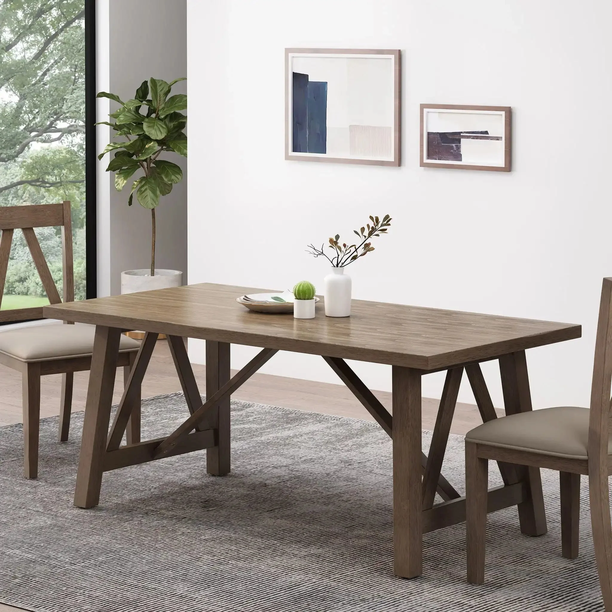 Farmhouse Style Dining Table With Wood Like Top - Image 4