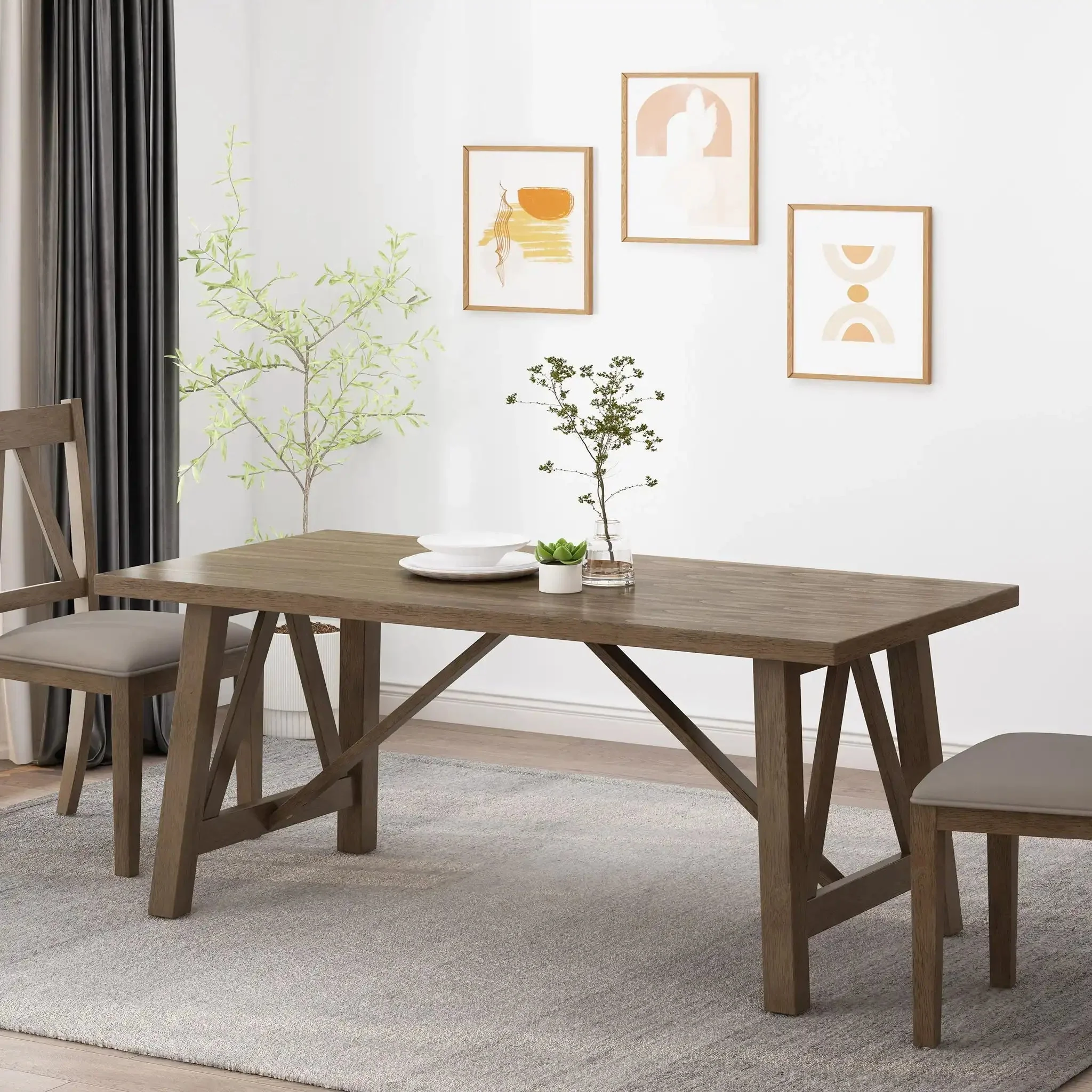 Farmhouse Style Dining Table With Wood Like Top - Image 5