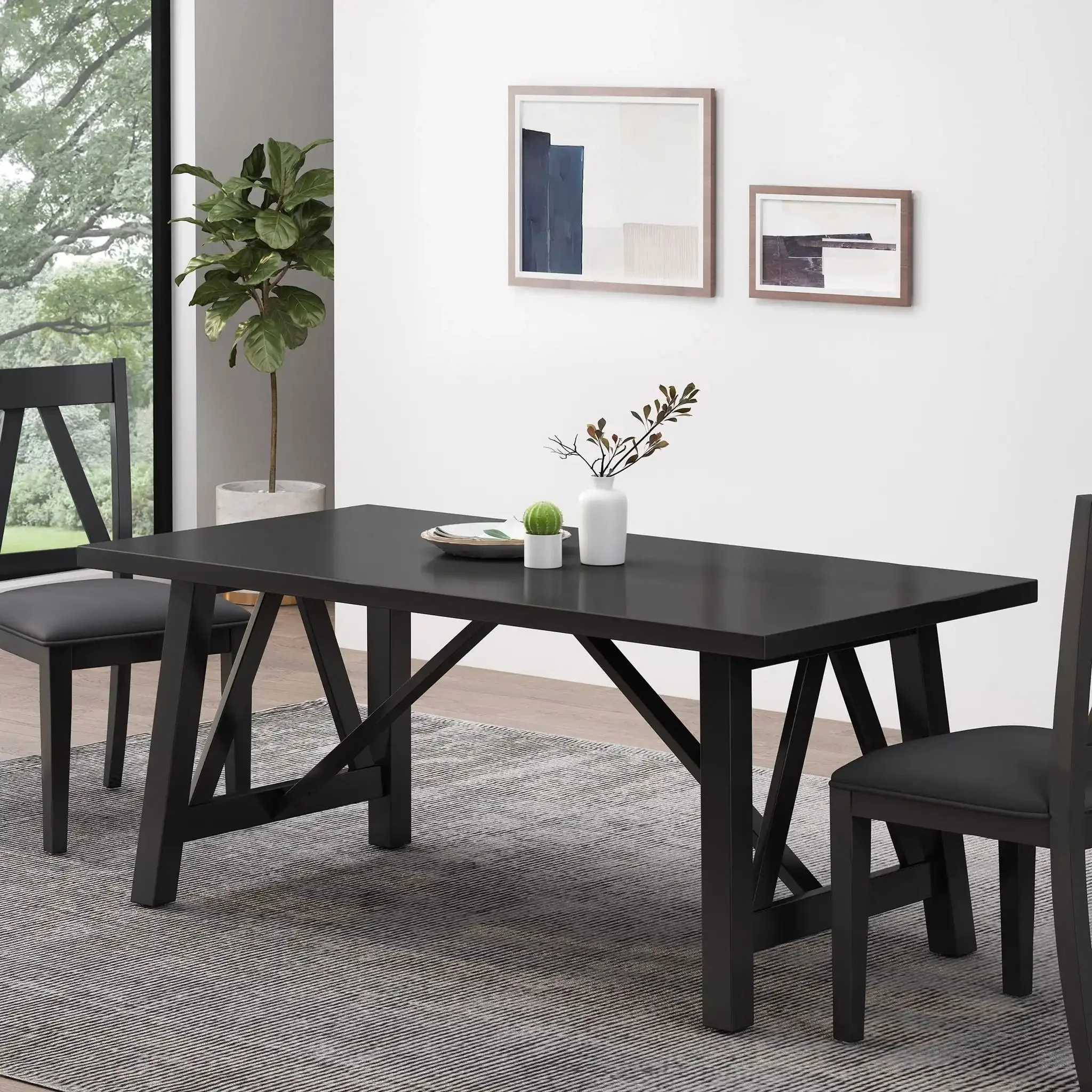 Farmhouse Style Dining Table With Wood Like Top - Image 8
