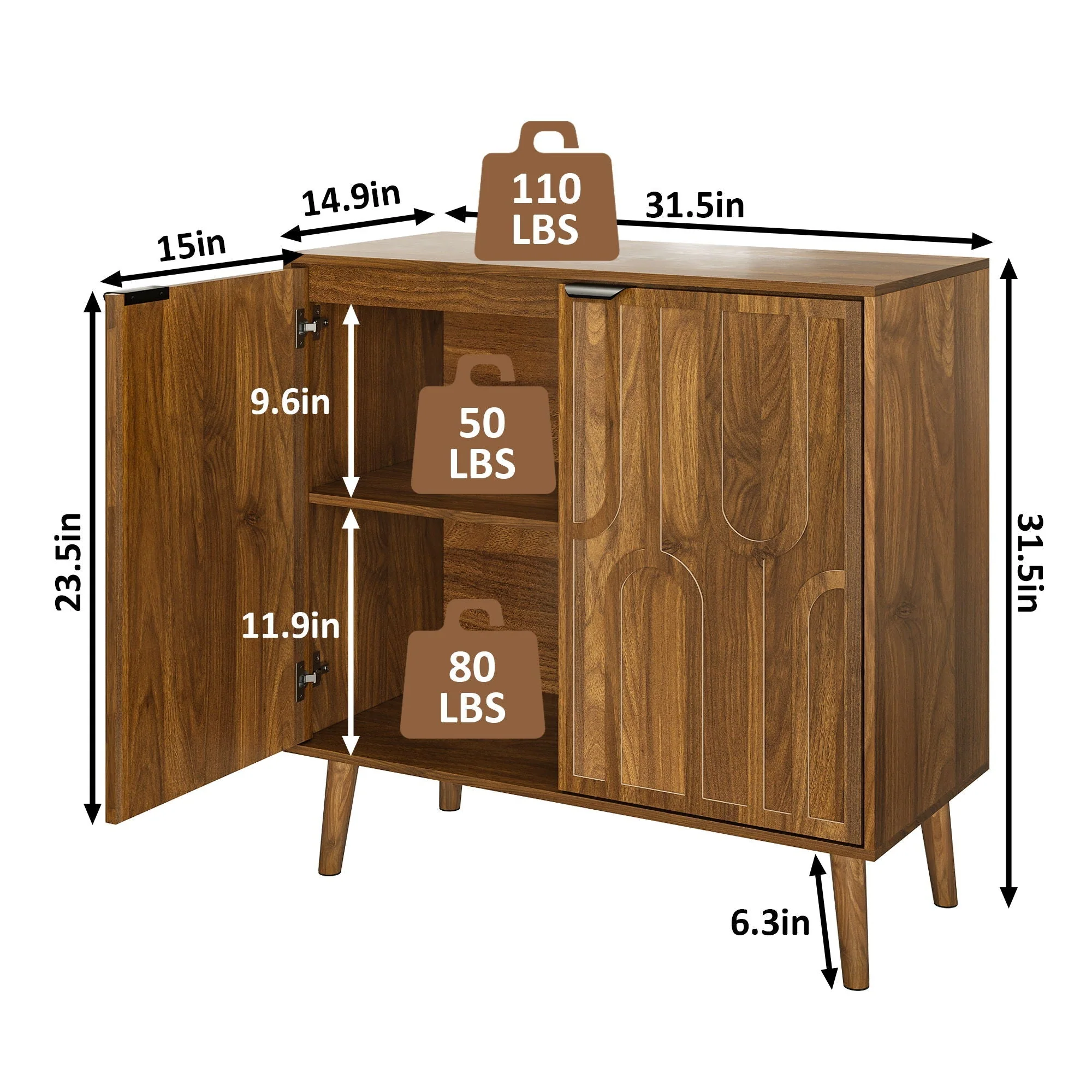 Farmhouse Style Sideboard Buffet Cabinet with Storage Bar Cabinet - Walnut - Image 2