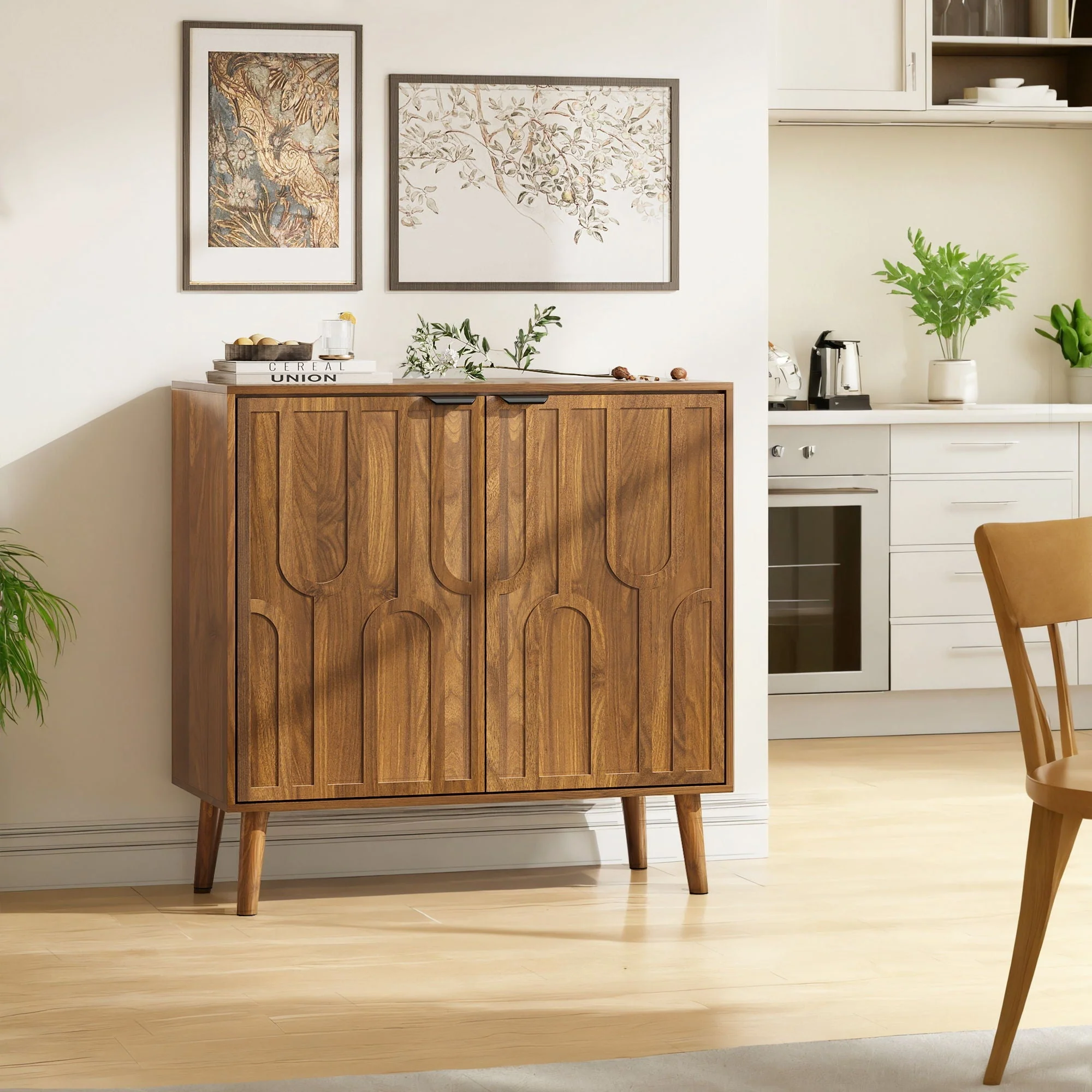 Farmhouse Style Sideboard Buffet Cabinet with Storage Bar Cabinet - Walnut - Image 4