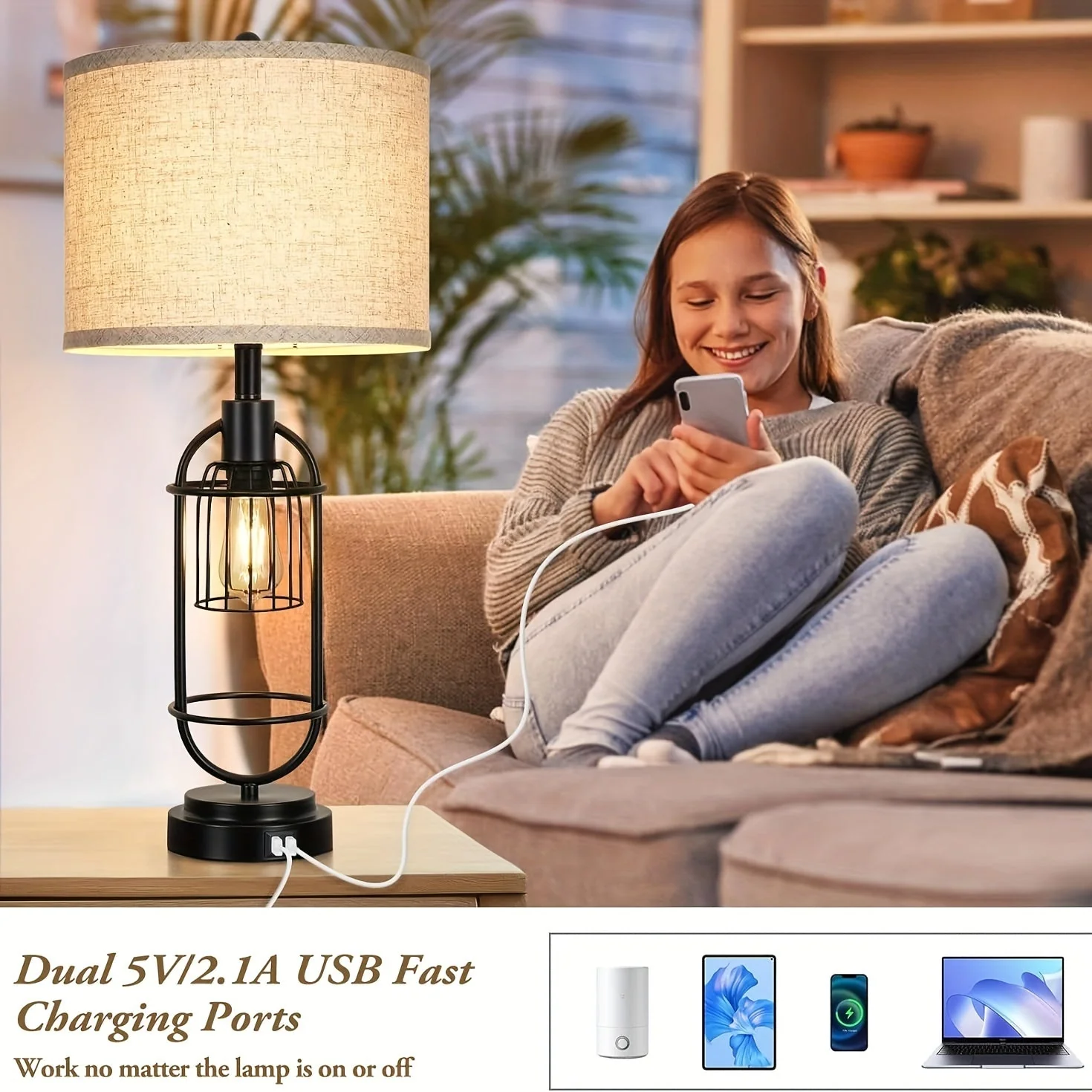 Farmhouse Table Lamps Set of 2, 29" Tall, USB, 2-Light Bedside Lamps, E26 - Image 4