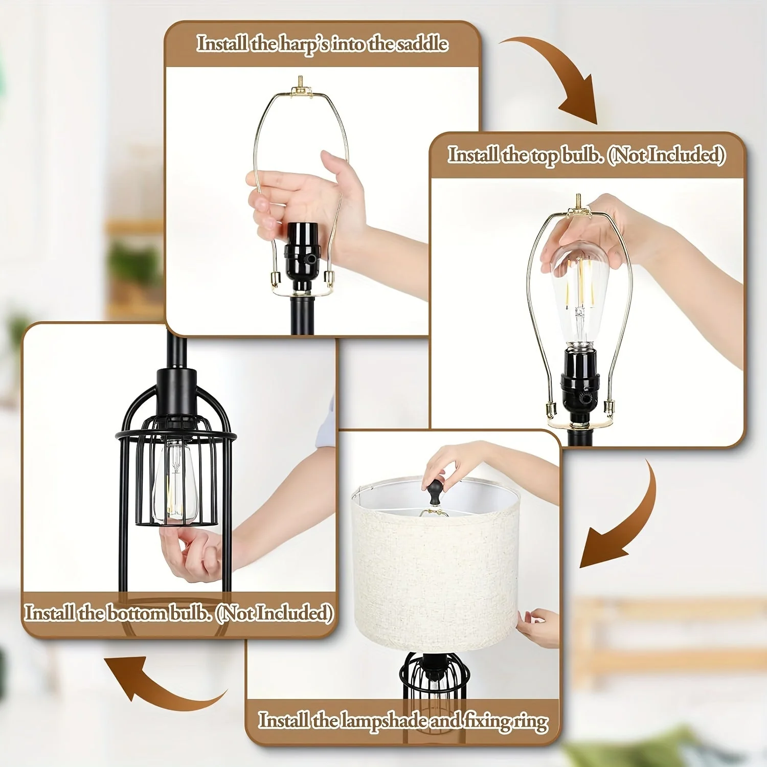 Farmhouse Table Lamps Set of 2, 29" Tall, USB, 2-Light Bedside Lamps, E26 - Image 5