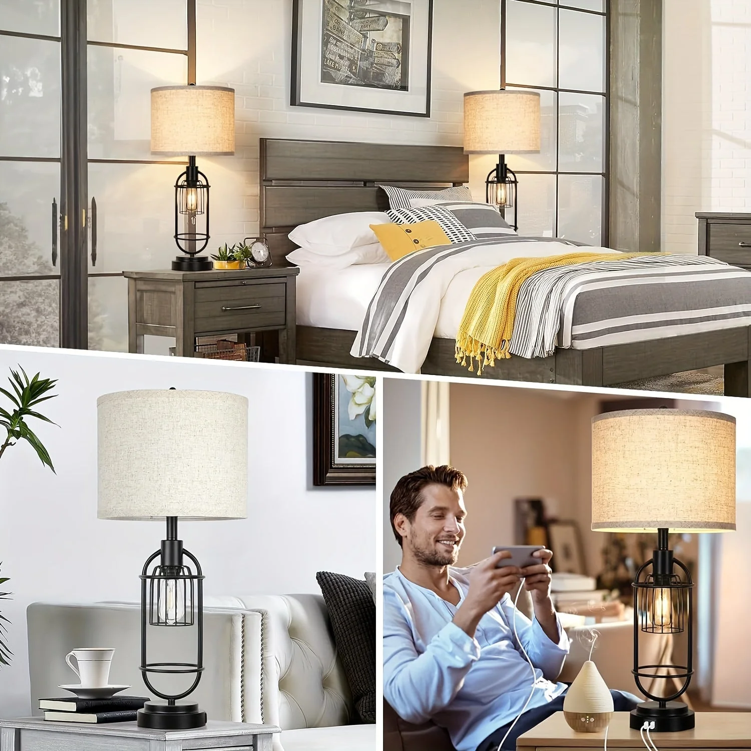 Farmhouse Table Lamps Set of 2, 29" Tall, USB, 2-Light Bedside Lamps, E26 - Image 6