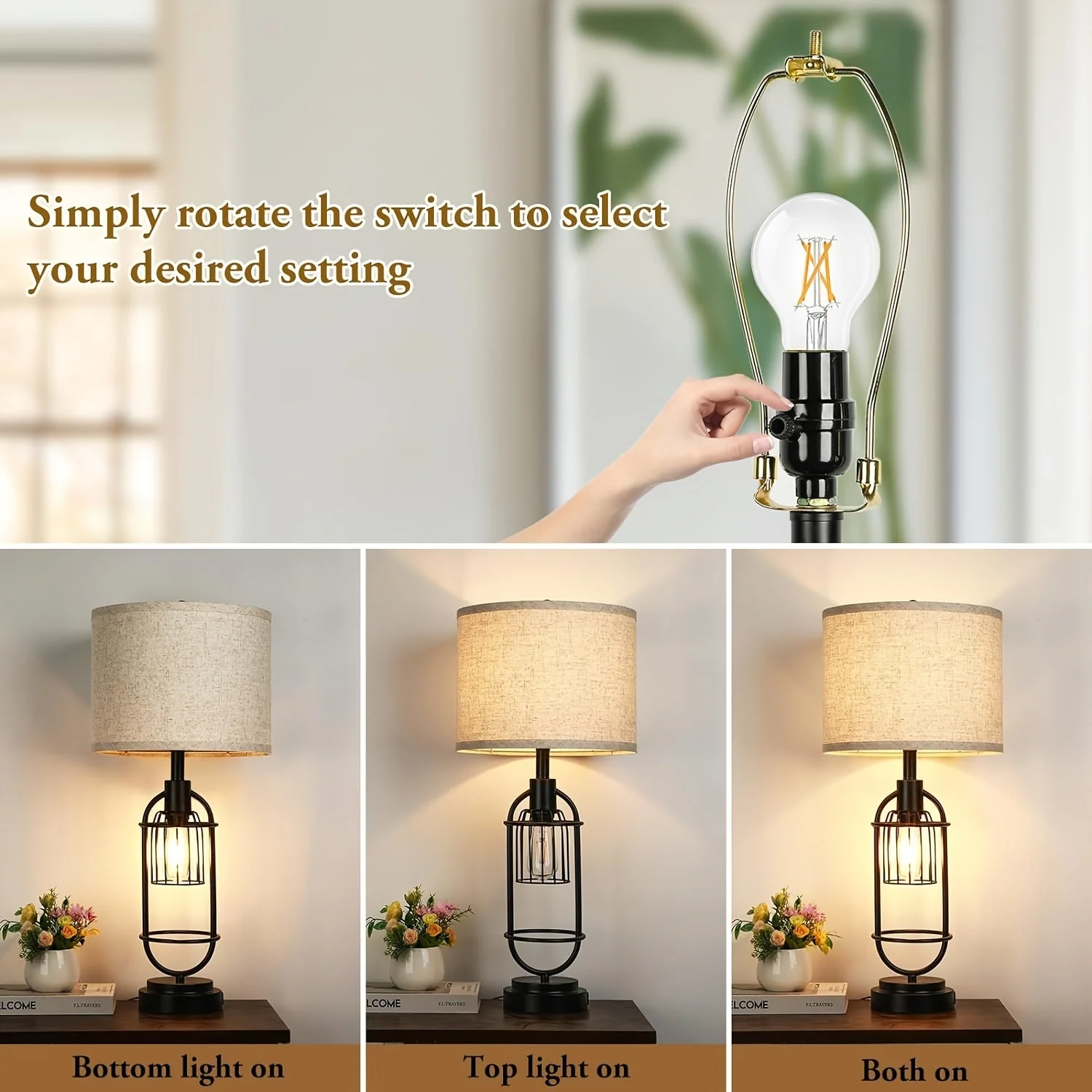 Farmhouse Table Lamps Set of 2, 29" Tall, USB, 2-Light Bedside Lamps, E26 - Image 7
