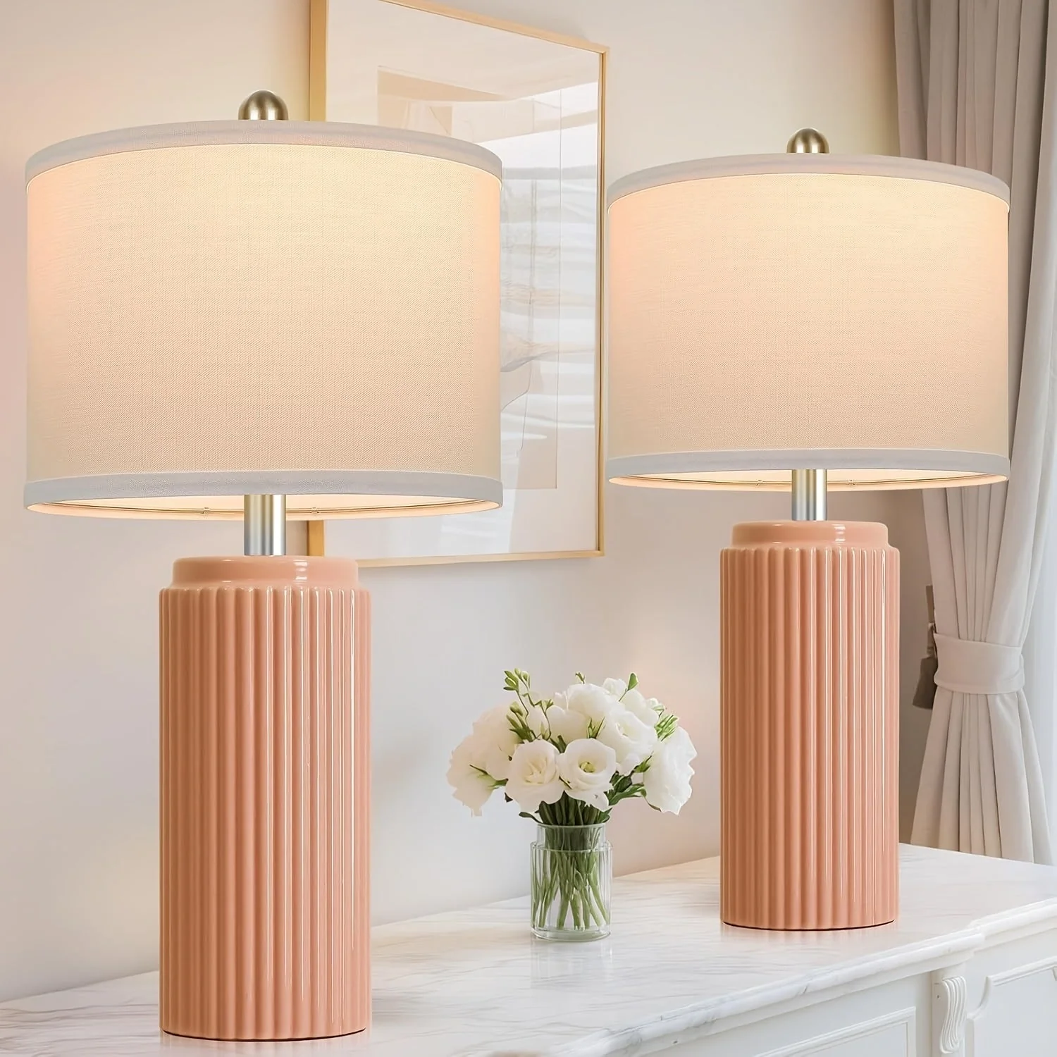 Farmhouse Table Lamps Set of 2 – Ceramic Base Bedside Lamps for Bedroom & Living - Image 10