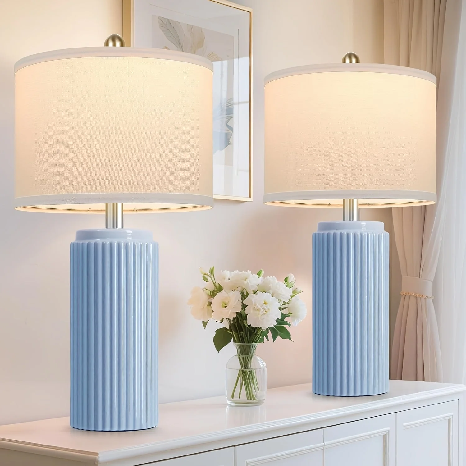 Farmhouse Table Lamps Set of 2 – Ceramic Base Bedside Lamps for Bedroom & Living - Image 11