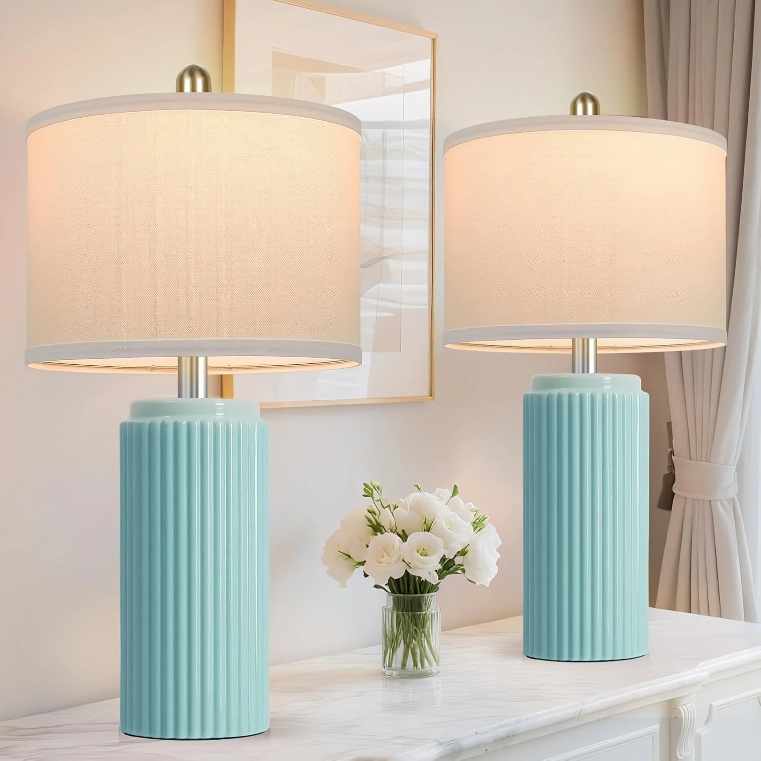 Farmhouse Table Lamps Set of 2 – Ceramic Base Bedside Lamps for Bedroom & Living - Image 12