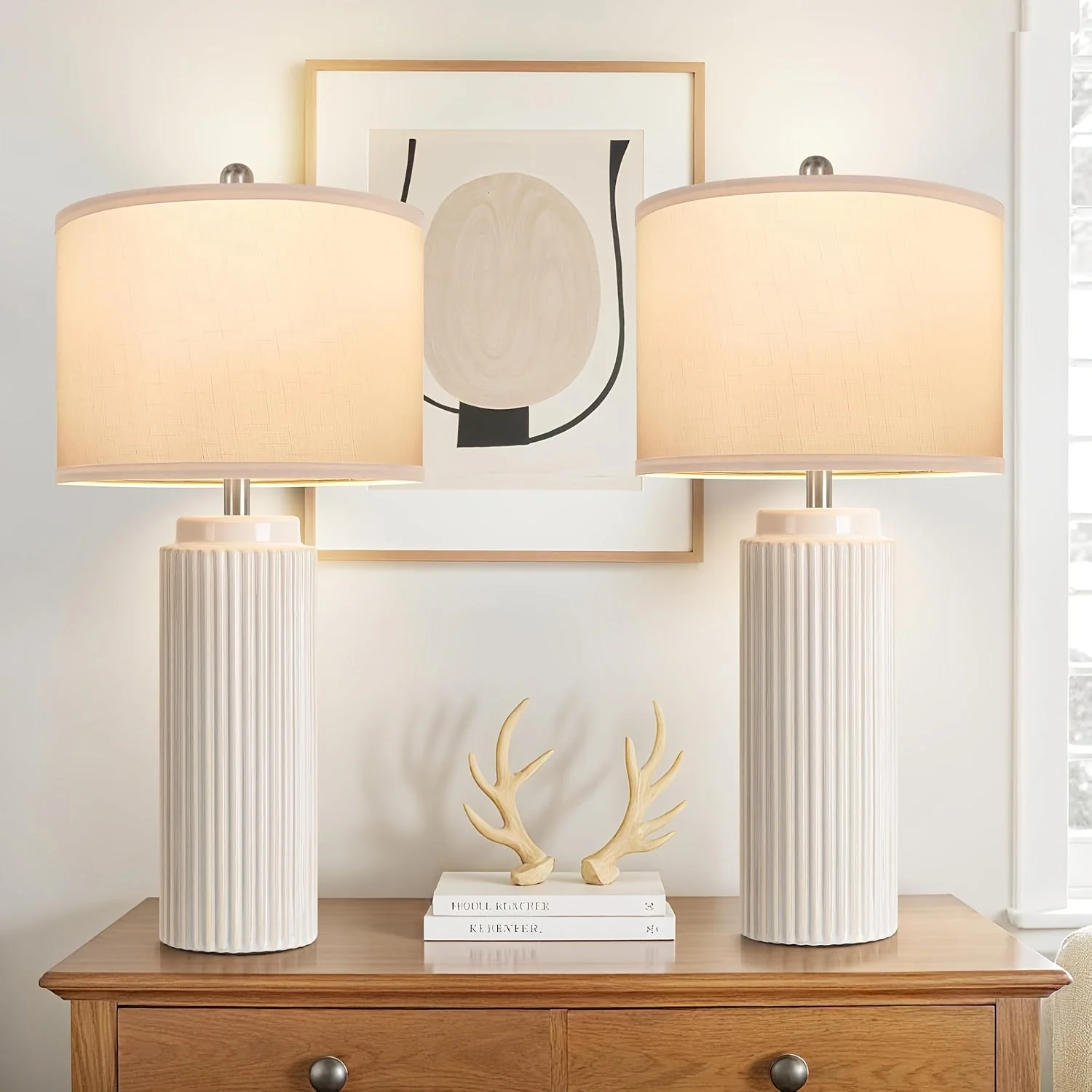 Farmhouse Table Lamps Set of 2 – Ceramic Base Bedside Lamps for Bedroom & Living - Image 13