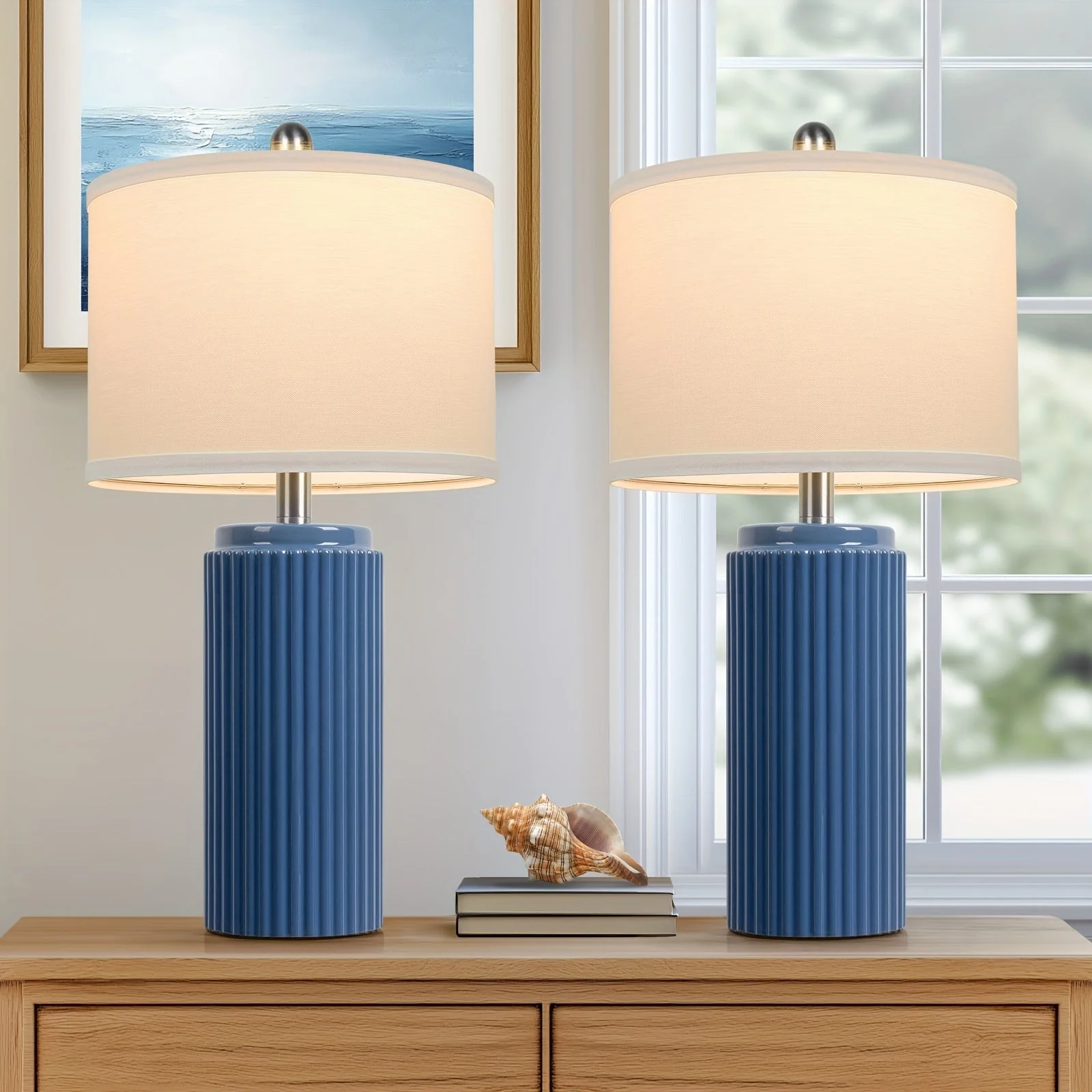 Farmhouse Table Lamps Set of 2 – Ceramic Base Bedside Lamps for Bedroom & Living - Image 14