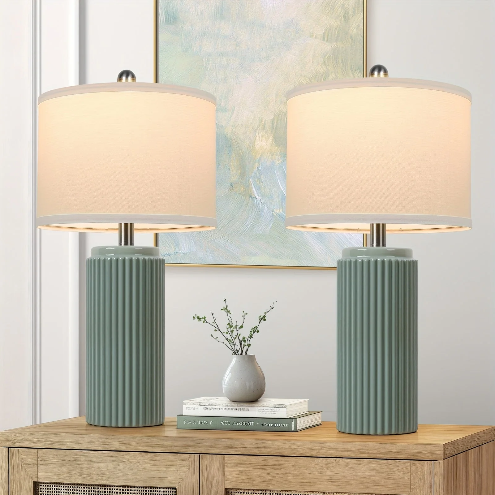 Farmhouse Table Lamps Set of 2 – Ceramic Base Bedside Lamps for Bedroom & Living - Image 15