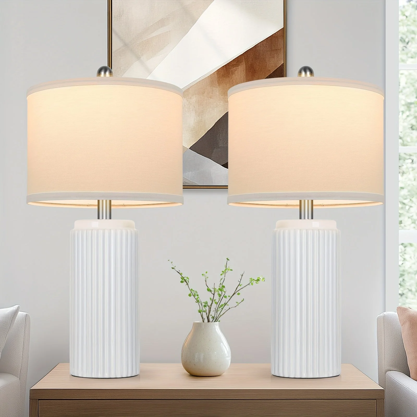 Farmhouse Table Lamps Set of 2 – Ceramic Base Bedside Lamps for Bedroom & Living - Image 16