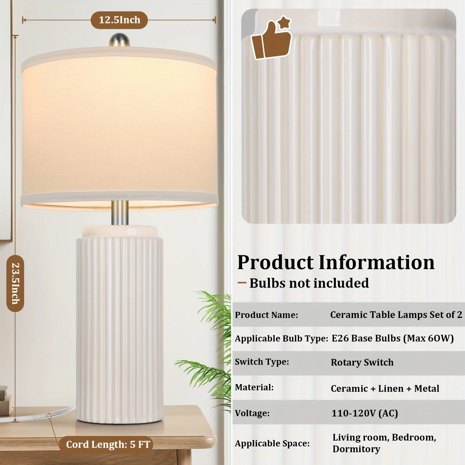 Farmhouse Table Lamps Set of 2 – Ceramic Base Bedside Lamps for Bedroom & Living - Image 2